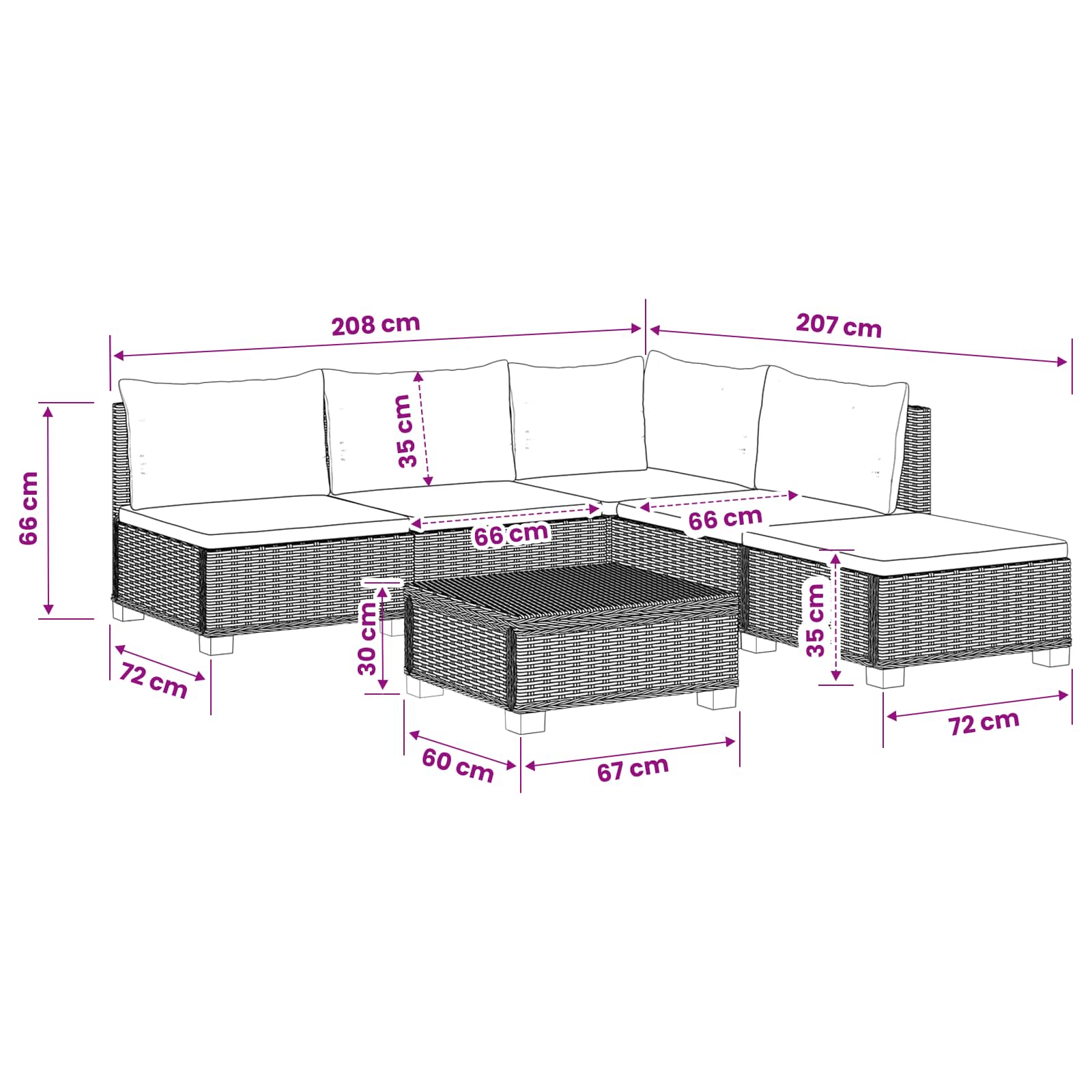 6 kos Ratan lounge set s blazinami GENDT Naravni rattan
