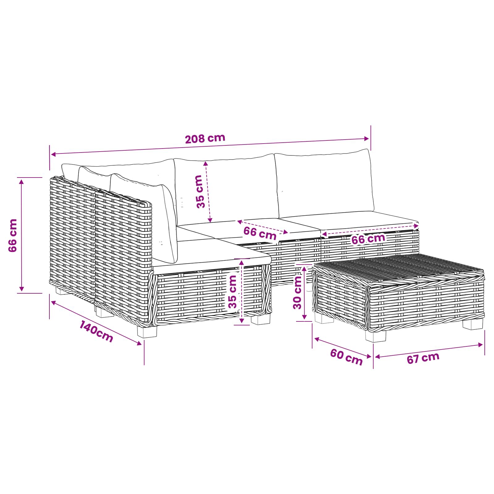 Rattan Lounge Set GENDT size guide