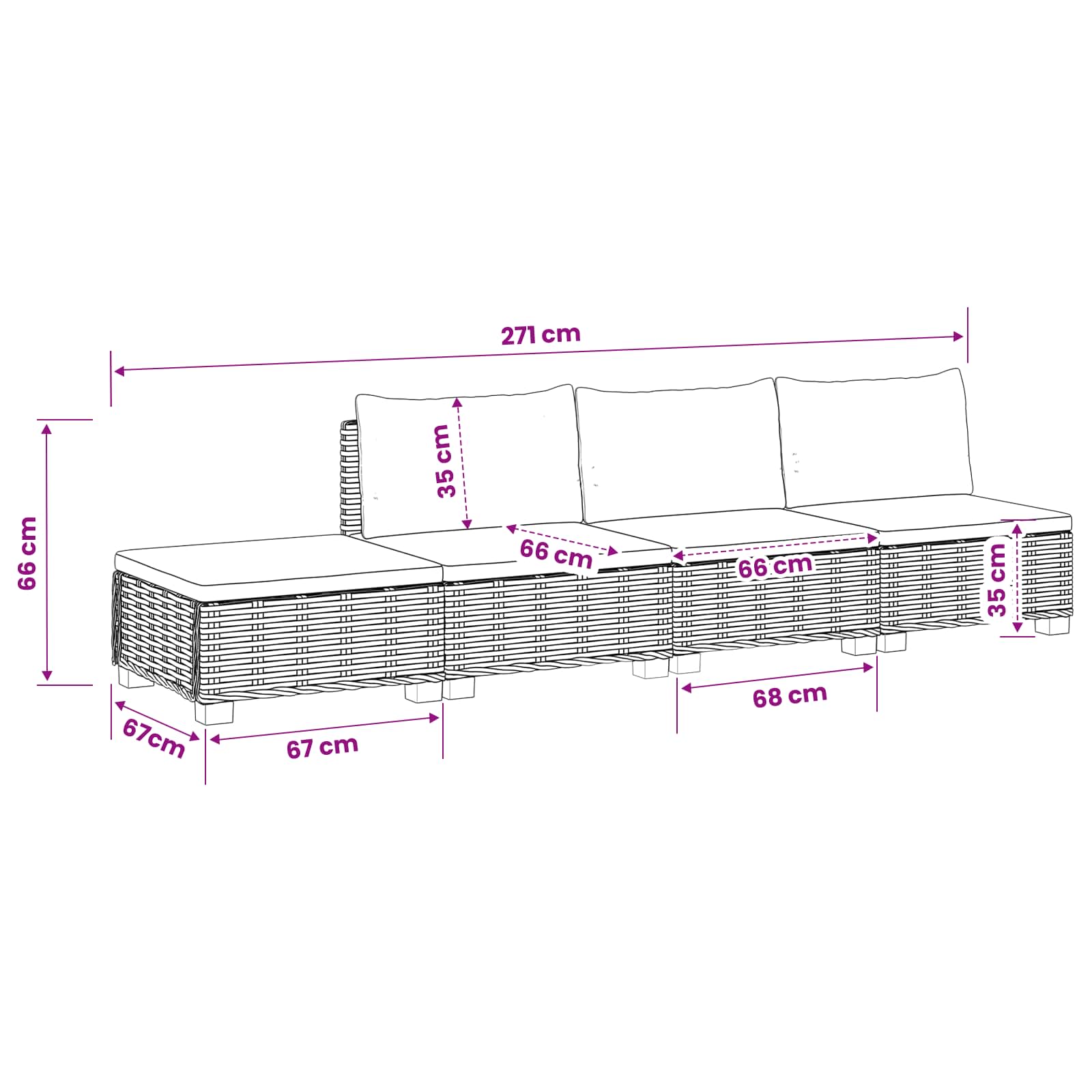 Rattan Lounge Set GENDT size guide