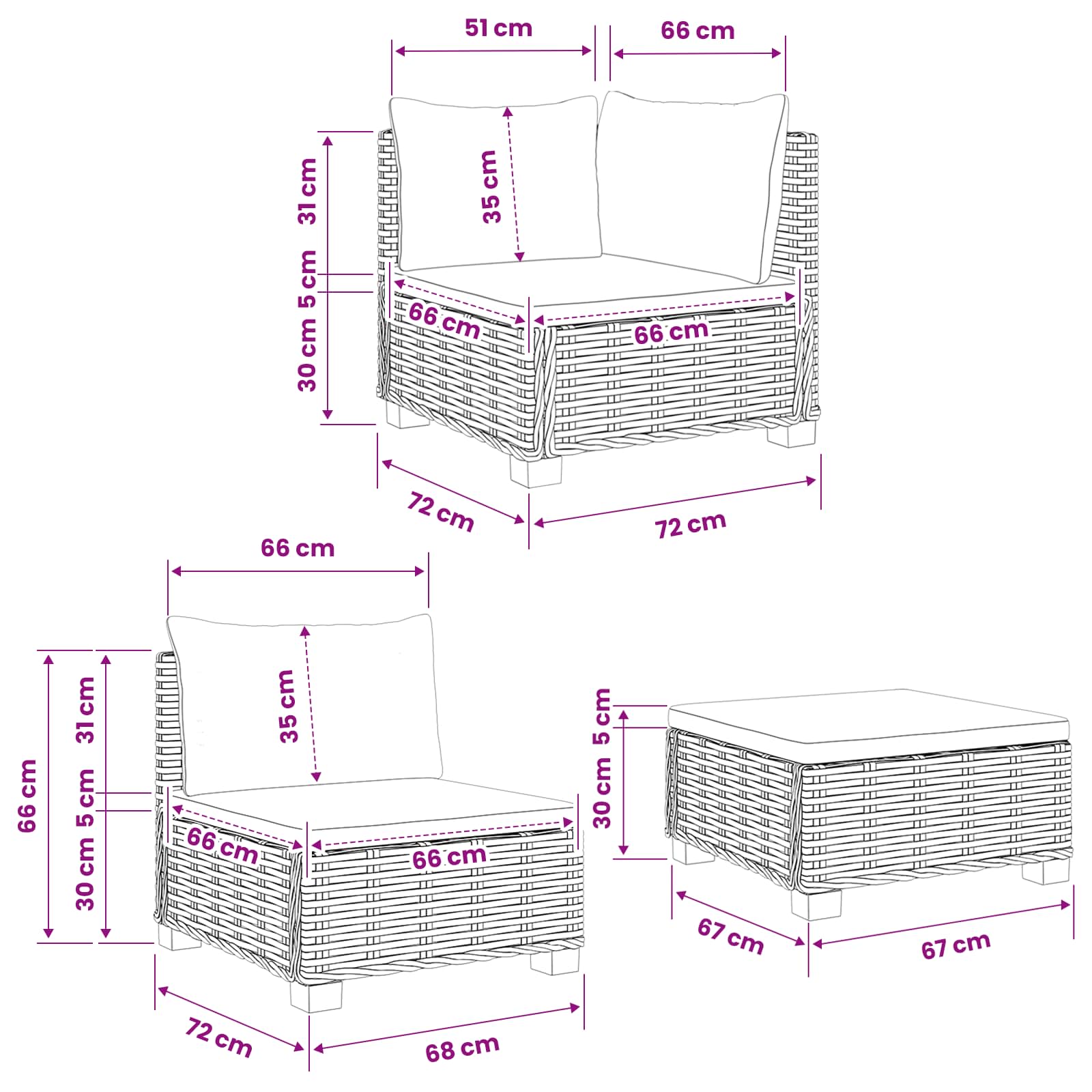 Rattan Lounge Set GENDT size guide