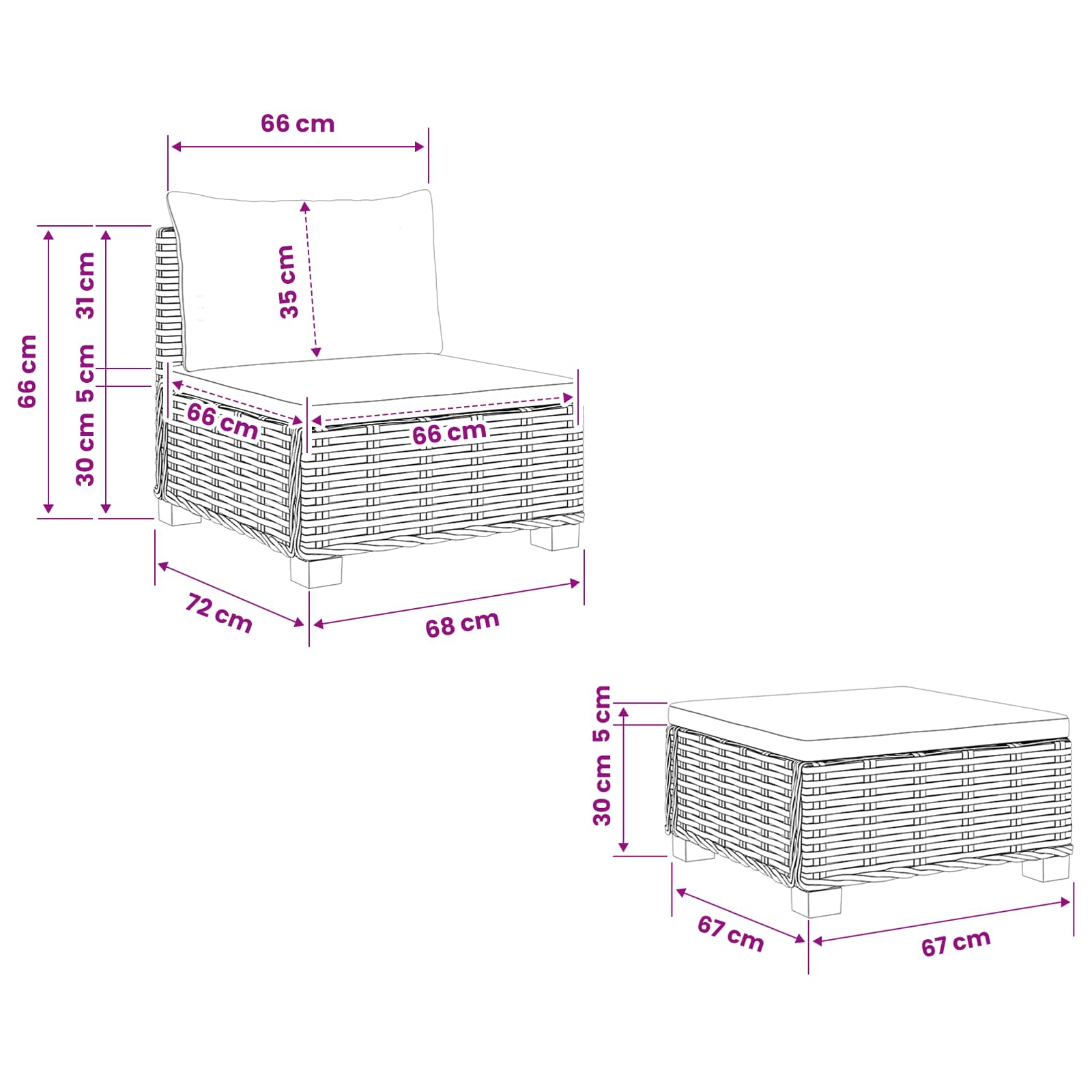 4 kos Ratan lounge set s blazinami GENDT Naravni rattan