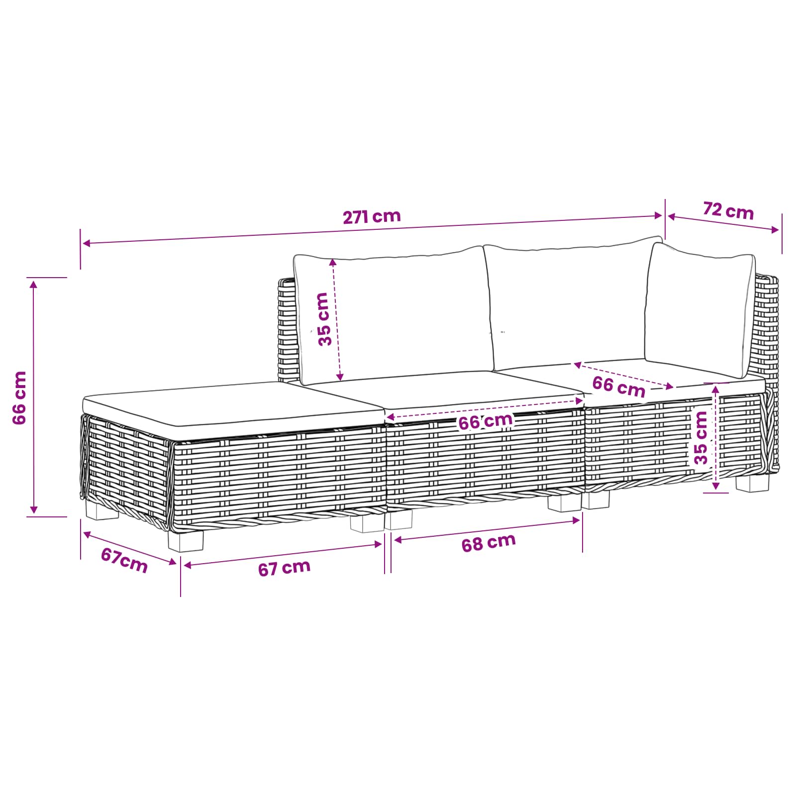 Rattan Lounge Set GENDT size guide