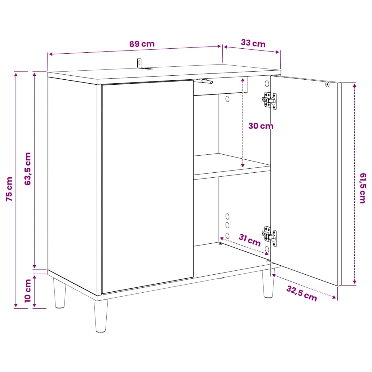 Sideboard GOTHA Sonoma-eg 69 x 33 x 75 cm Konstrueret træ - Billede 8