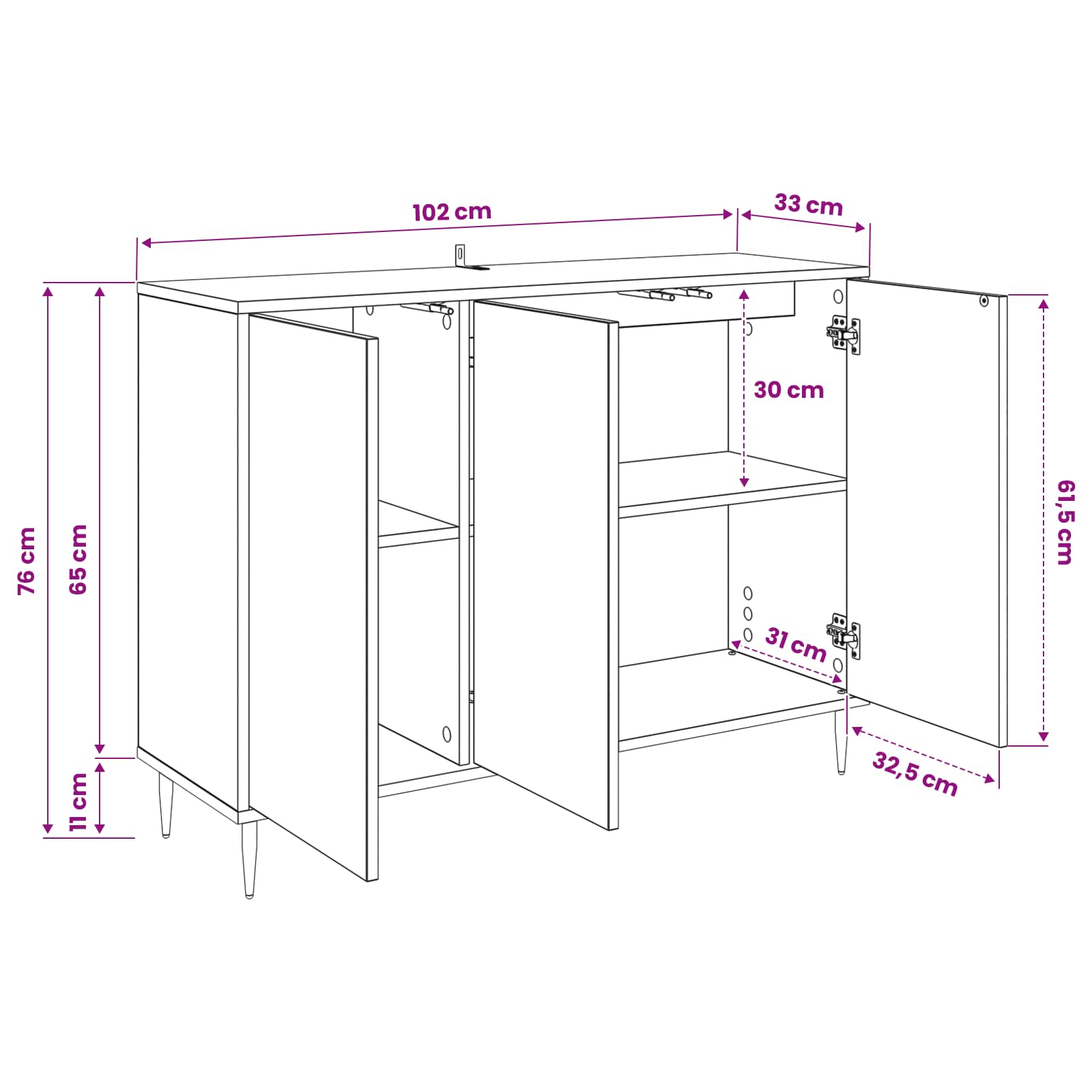Sideboard ZAANDAM size guide
