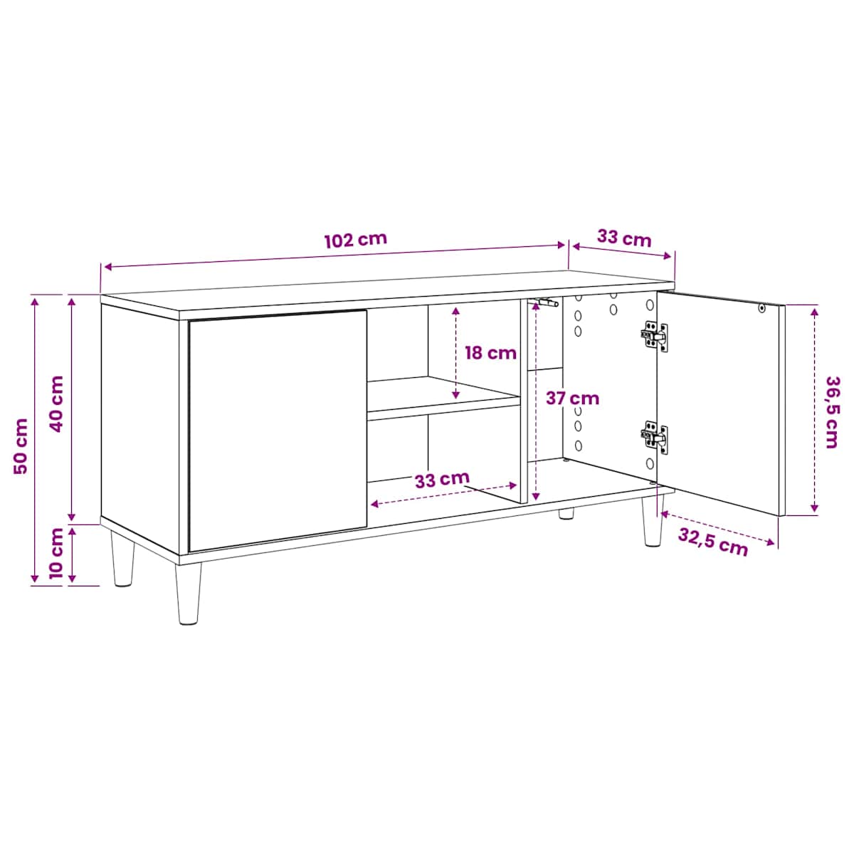 TV-skab GOTHA 102 x 33 x 50 cm Sonoma-eg Konstrueret træ - Billede 8