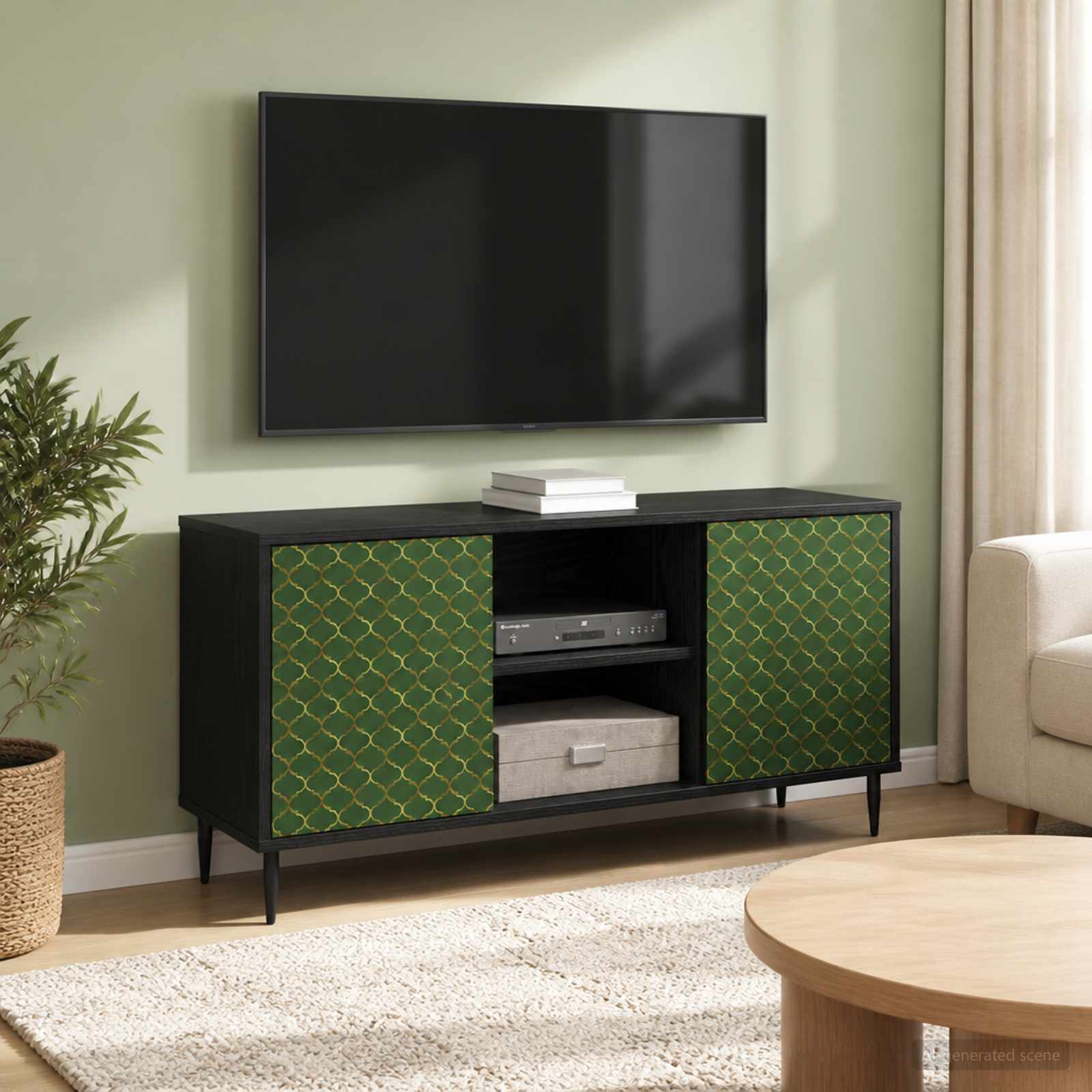 TV-skab GELEEN 102 x 33 x 51 cm i sort eg med dekorative låger