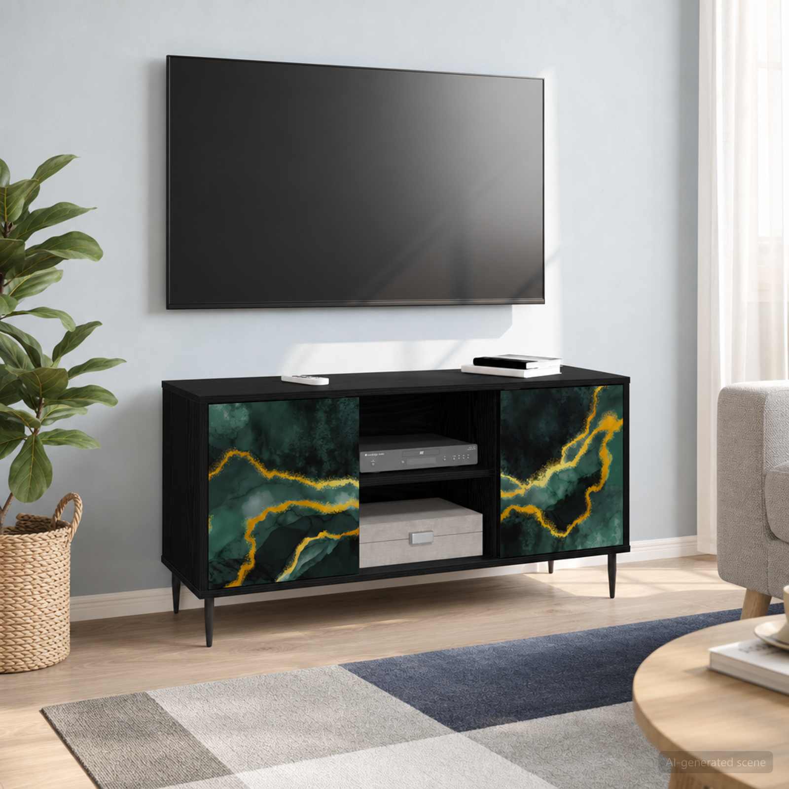 vidaXL TV-kaappi WIJHE 102 x 33 x 51 cm Musta tammi Tekninen puu
