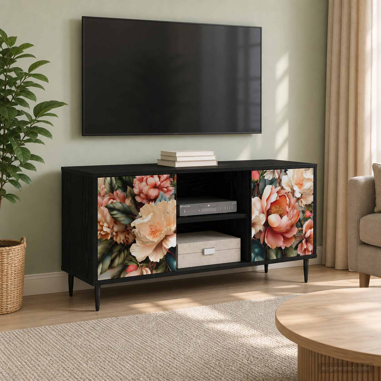 TV omarica BORNE 102 x 33 x 51 cm Črni hrast Inženirski les