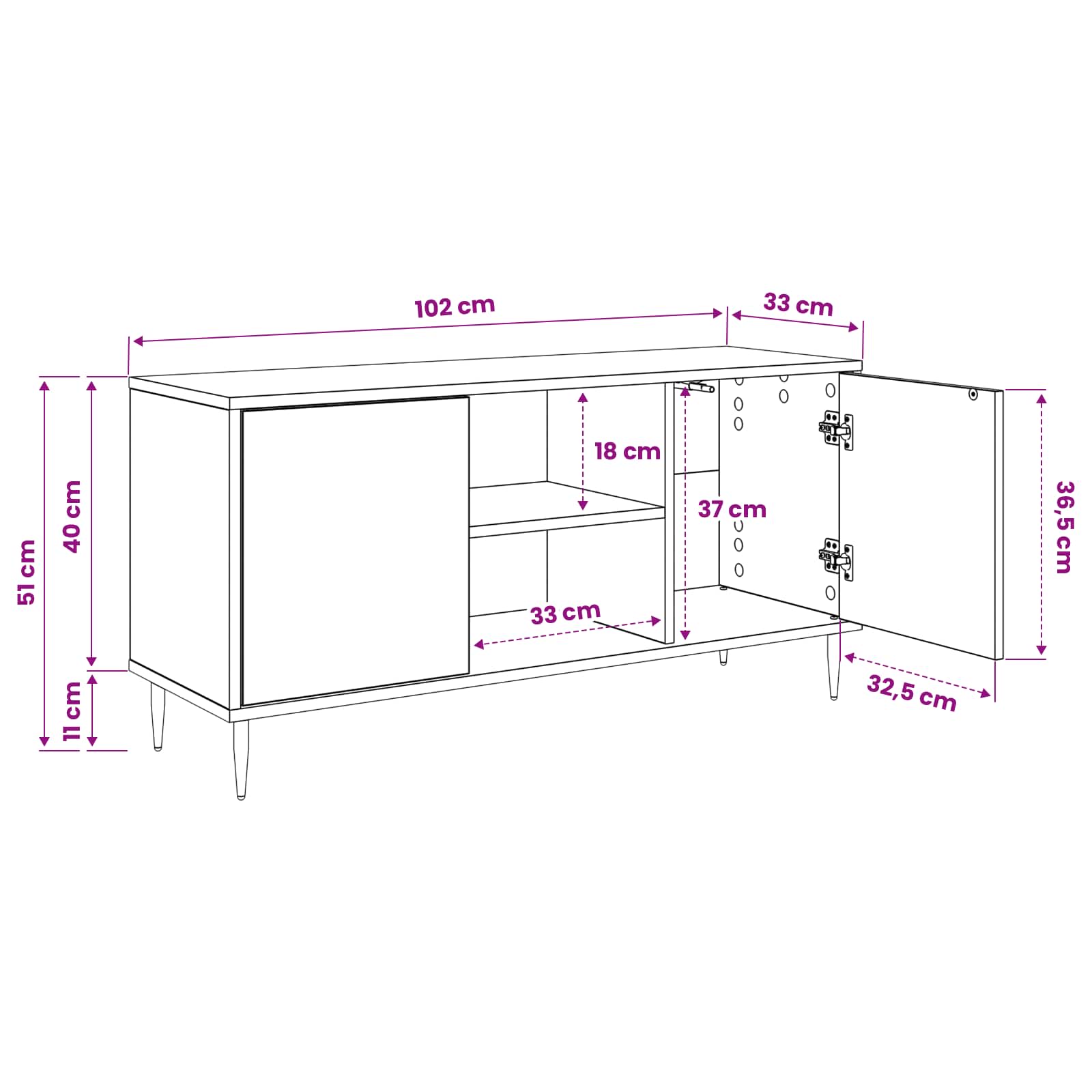 Ντουλάπι TV HEESCH 102 x 33 x 51 εκ Μαύρη Δρυς - Image 8