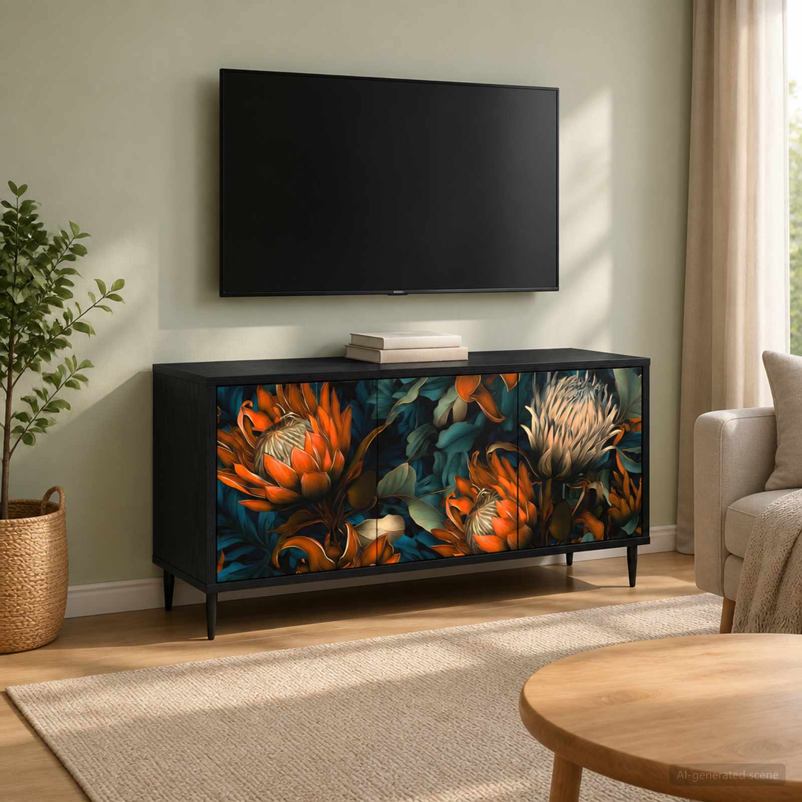 TV omarica LOCHEM 102 x 33 x 51 cm Črni hrast Inženirski les