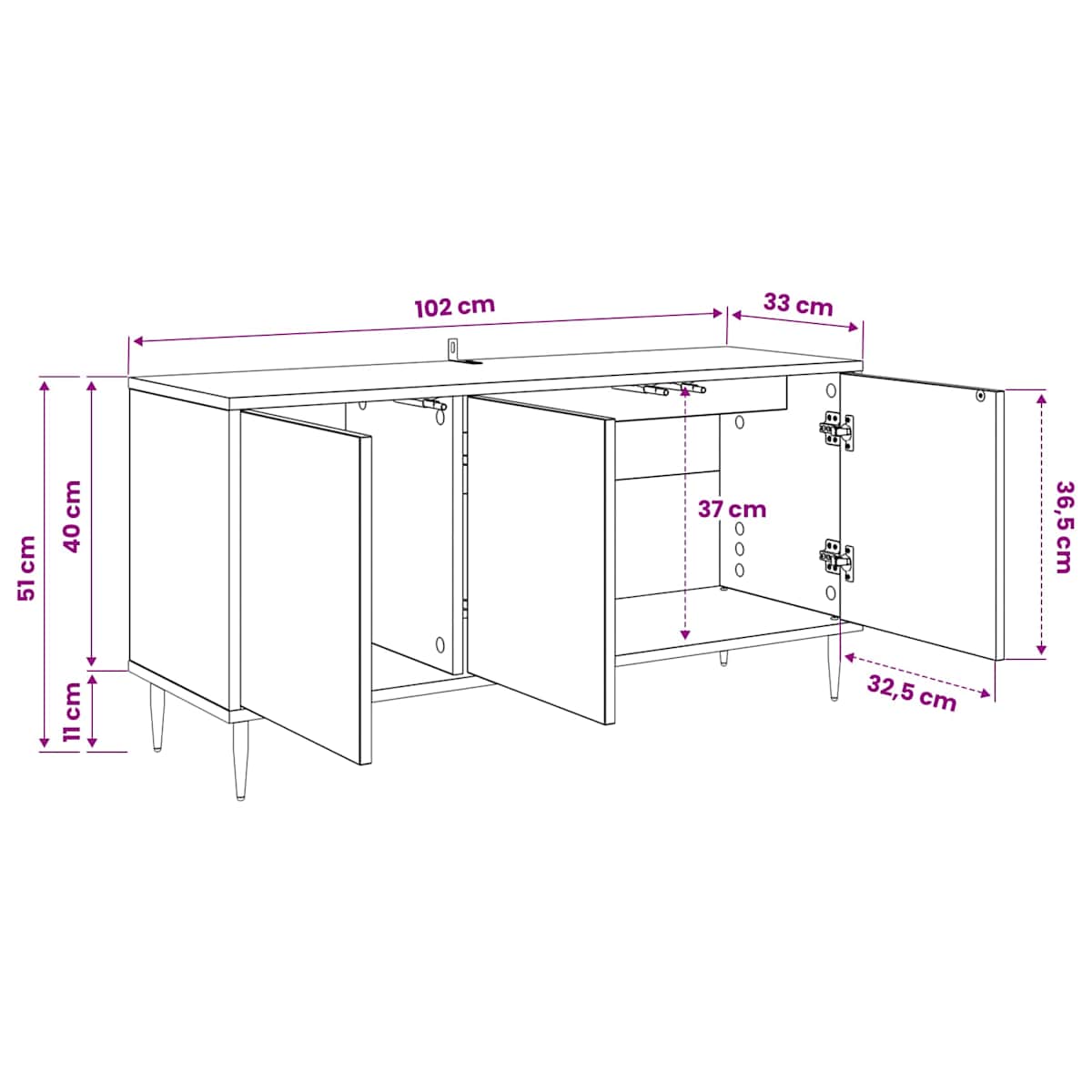TV-skab GOTHA 102 x 33 x 51 cm Sort eg Konstrueret træ - Billede 8