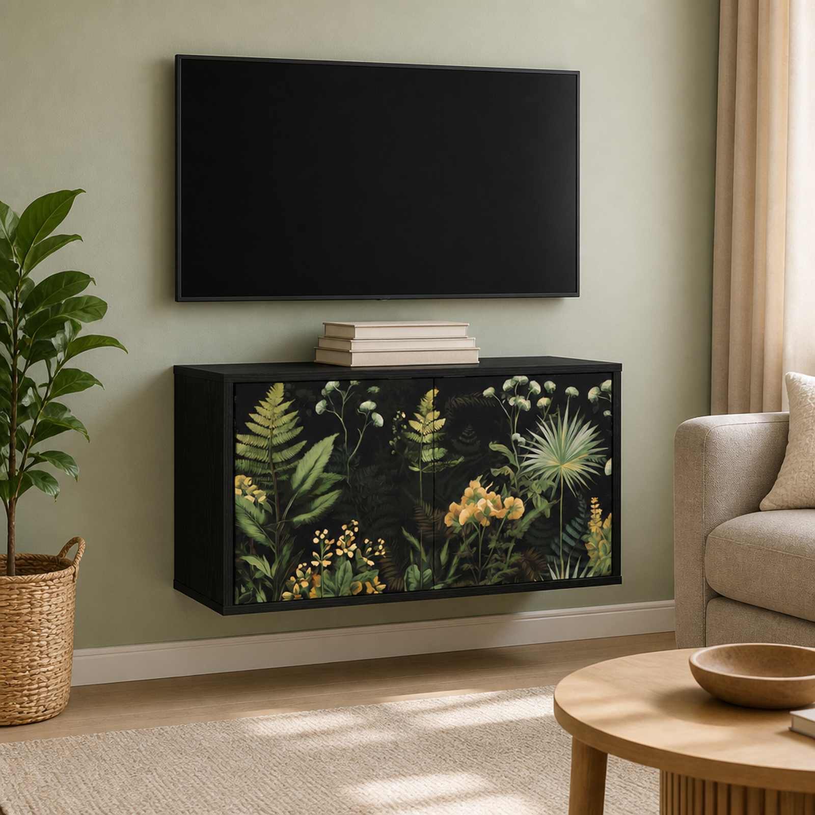 Stenska TV omarica RHENEN 69 x 33 x 40 cm Črni hrast