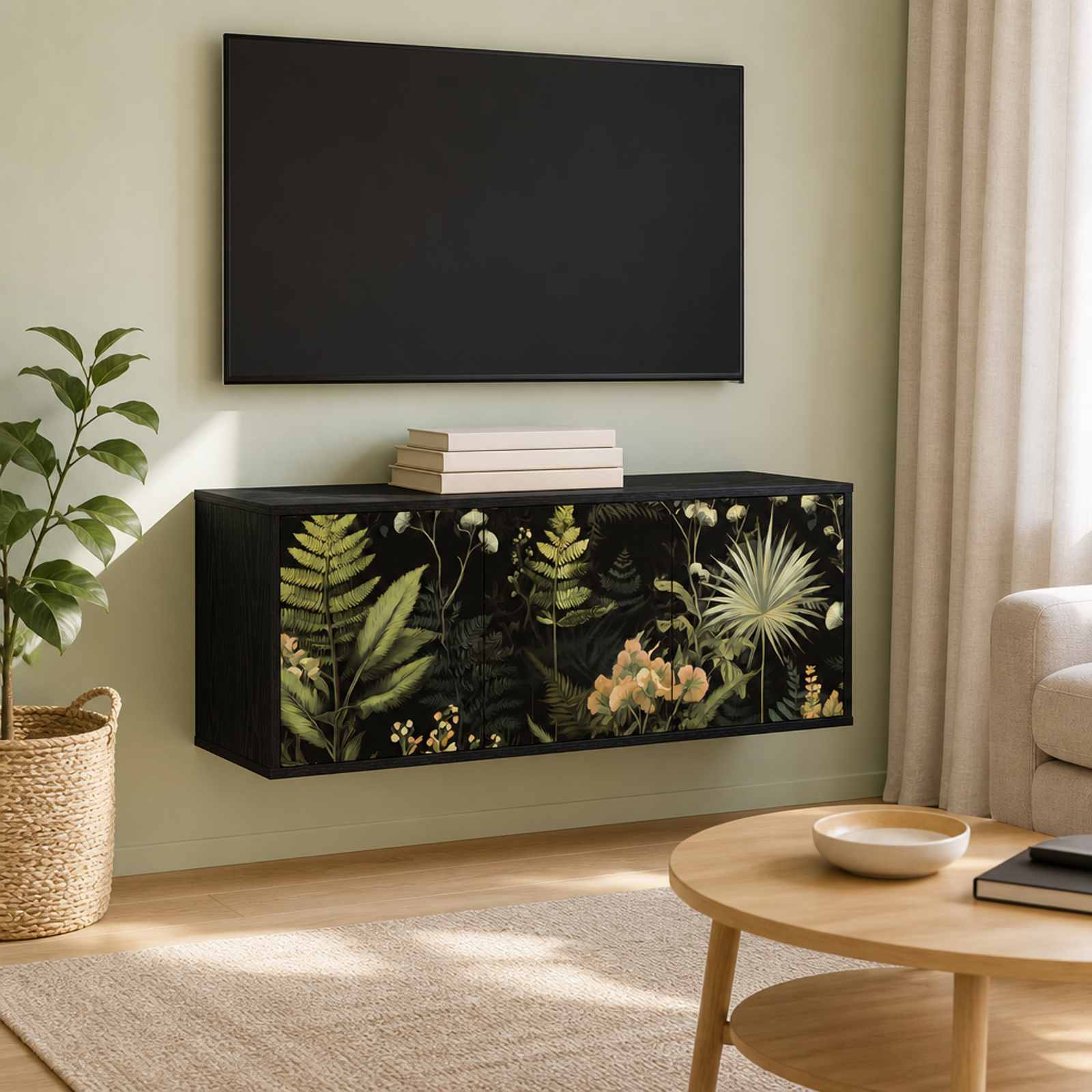 Stenska TV omarica RHENEN 102 x 33 x 40 cm Črni hrast