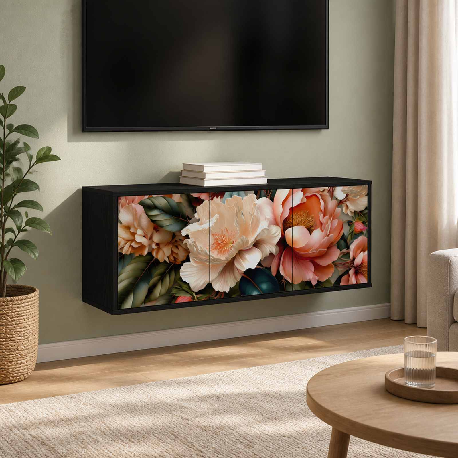 Stenska TV omarica BORNE 102 x 33 x 40 cm Črni hrast