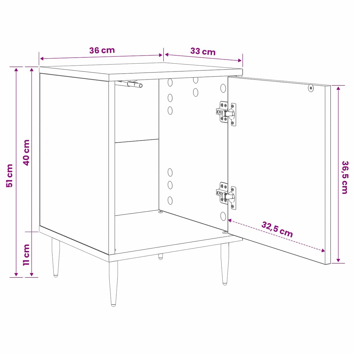 Natskab ZAANDAM Sort eg 36 x 33 x 51 cm Konstrueret træ - Billede 9