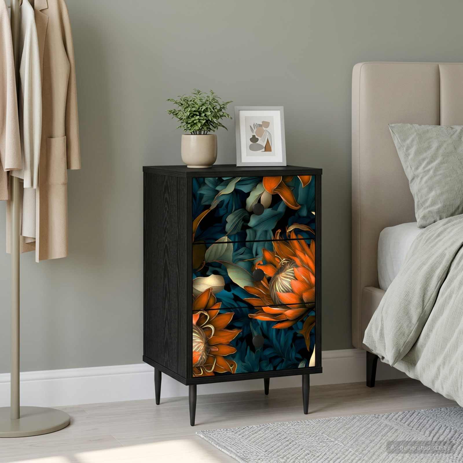 Нощен шкаф LOCHEM Черен дъб 36 x 33 x 61 см Инженерна дървесина