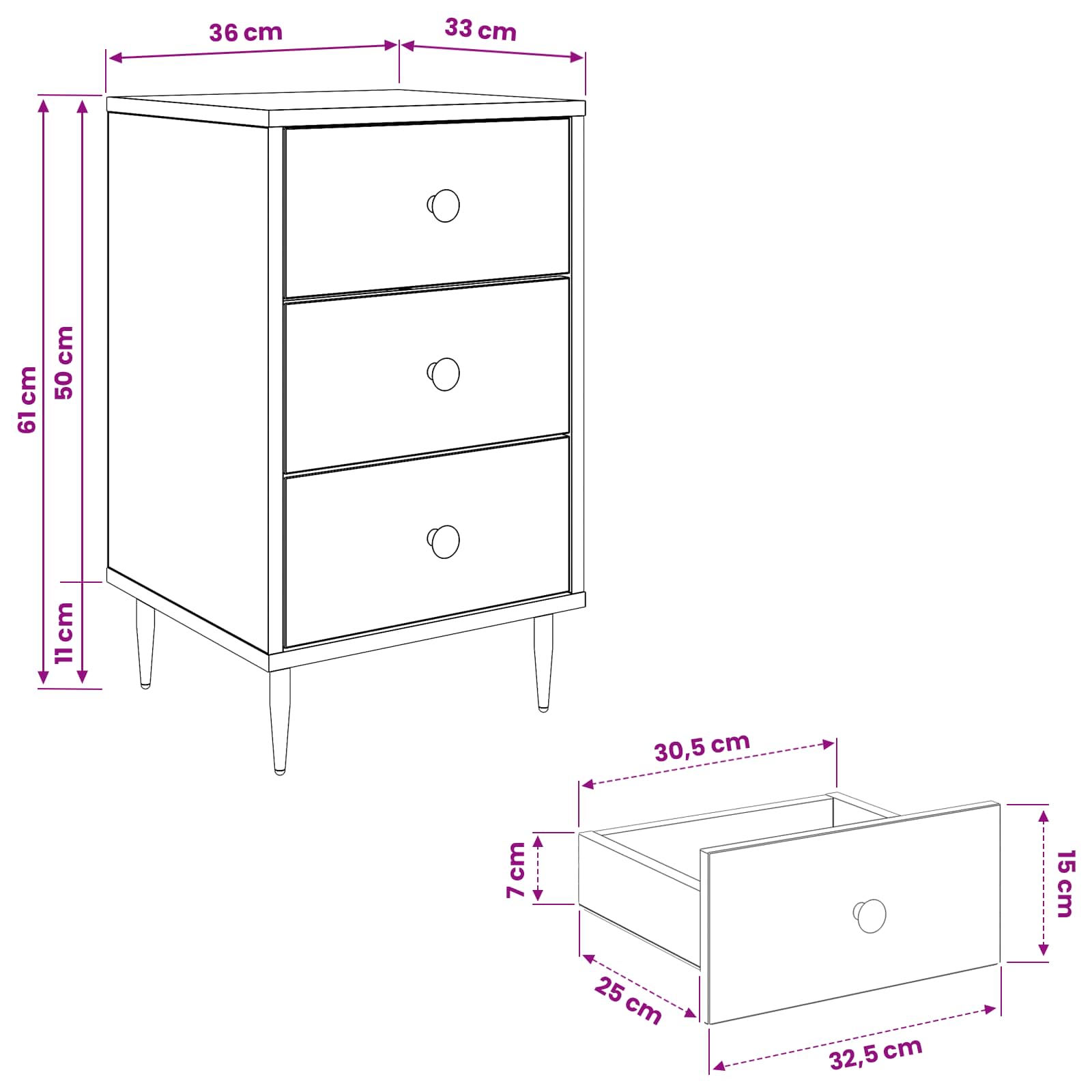 Nočna omarica WIJHE 2 kos Črni hrast 36 x 33 x 61 cm