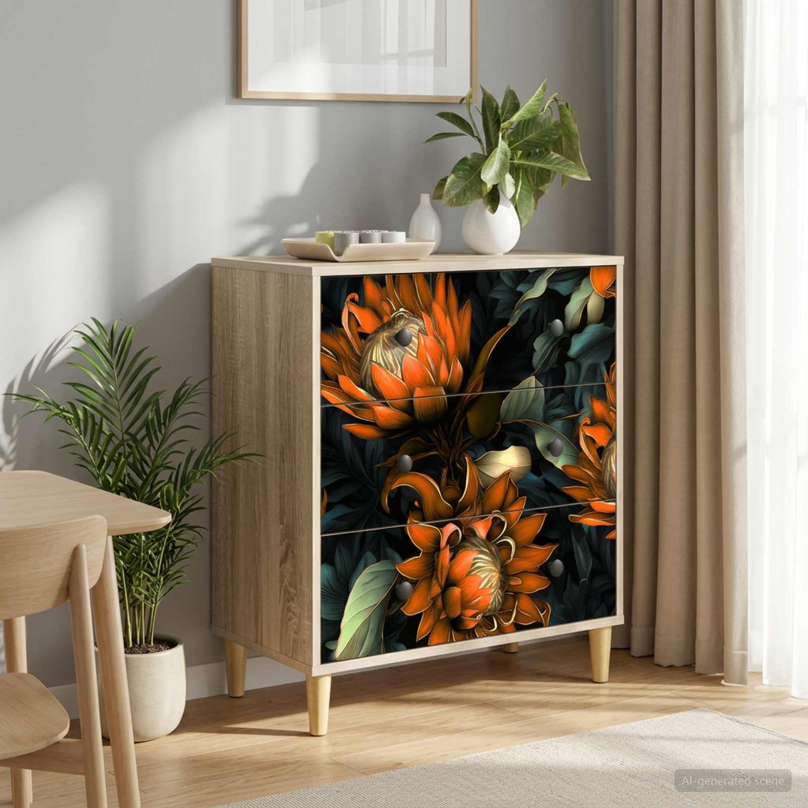 Ladekast LOCHEM Oranje print 66 x 36,5 x 75 cm Bewerkt hout – afbeelding 1