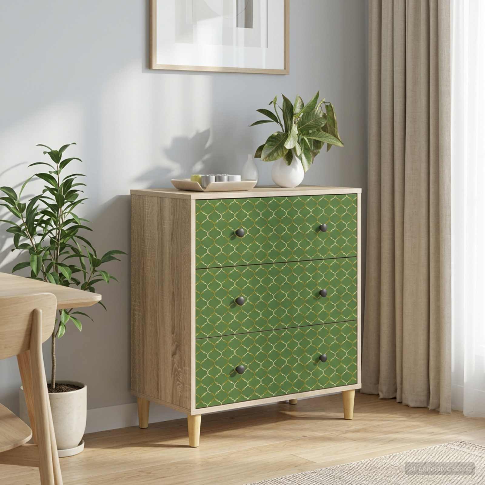 Ladekast GELEEN Groen geometrisch patroon 66 x 36,5 x 75 cm – afbeelding 1