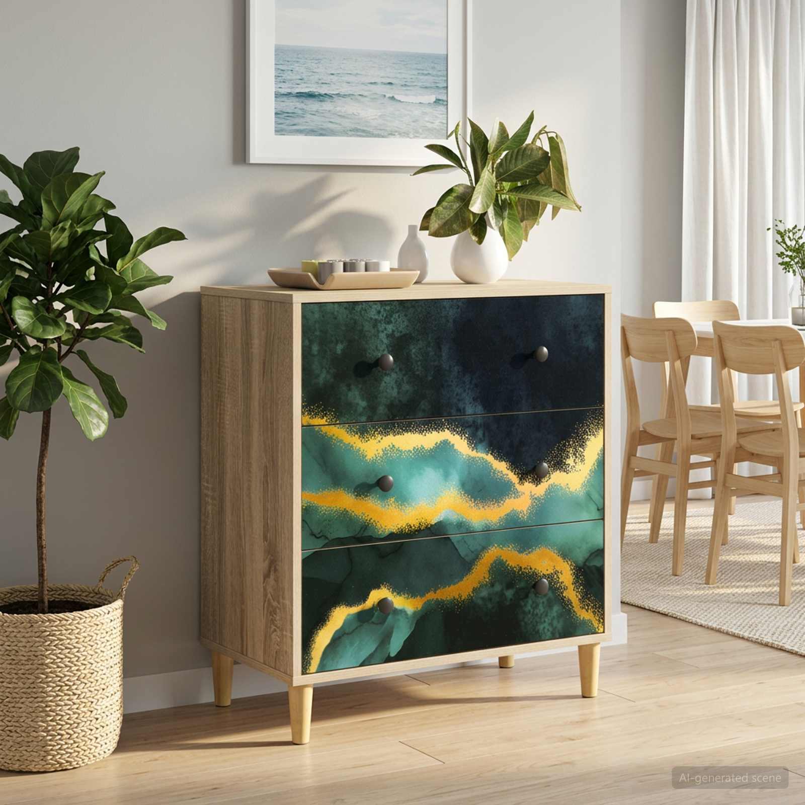 Laukkaava WIJHE Turkoosi marmori kuvio 66 x 36,5 x 75 cm Sonoma
