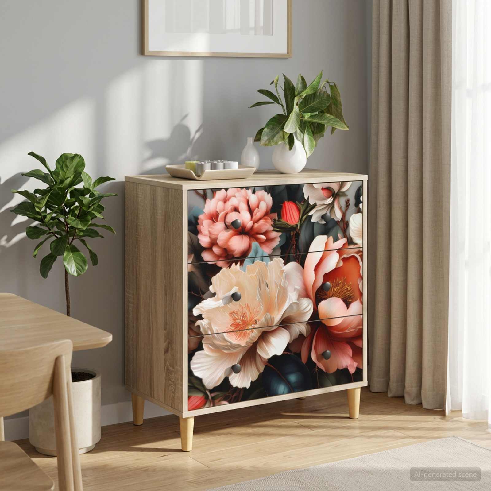 Laukkaava BORNE Vaalea pionikuvio 66 x 36,5 x 75 cm Sonoma