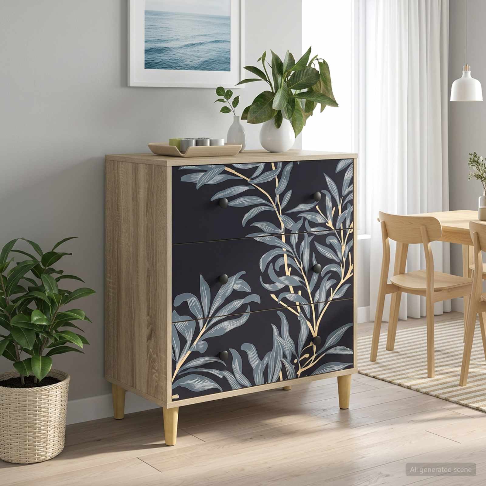Laukkaava DOKKUM Sininen saniainenkuvio 66 x 36,5 x 75 cm