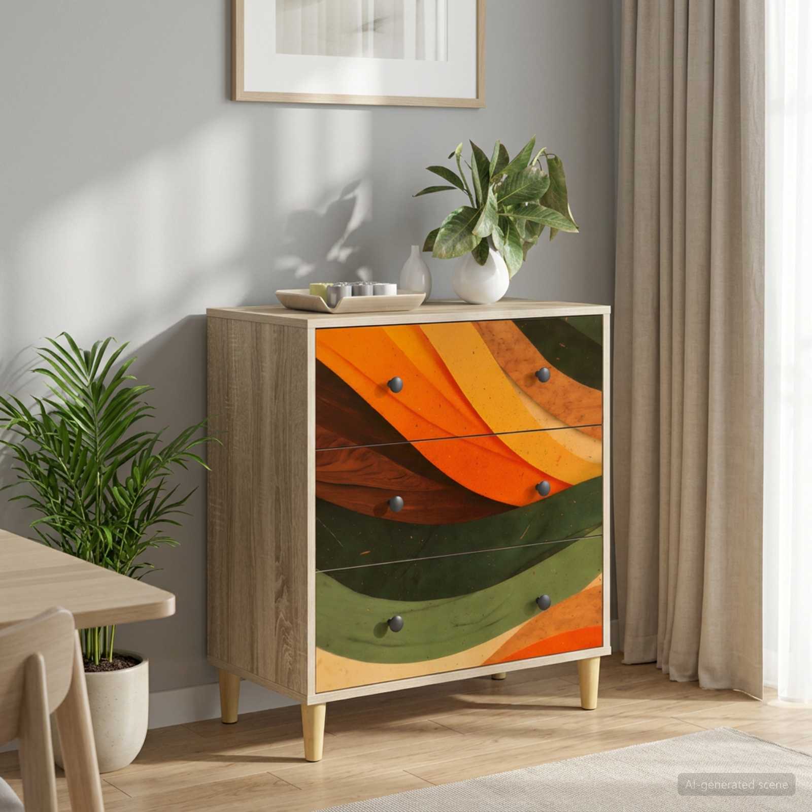 Laukkaava BONN Retro aalto printti 66 x 36,5 x 75 cm Sonoma