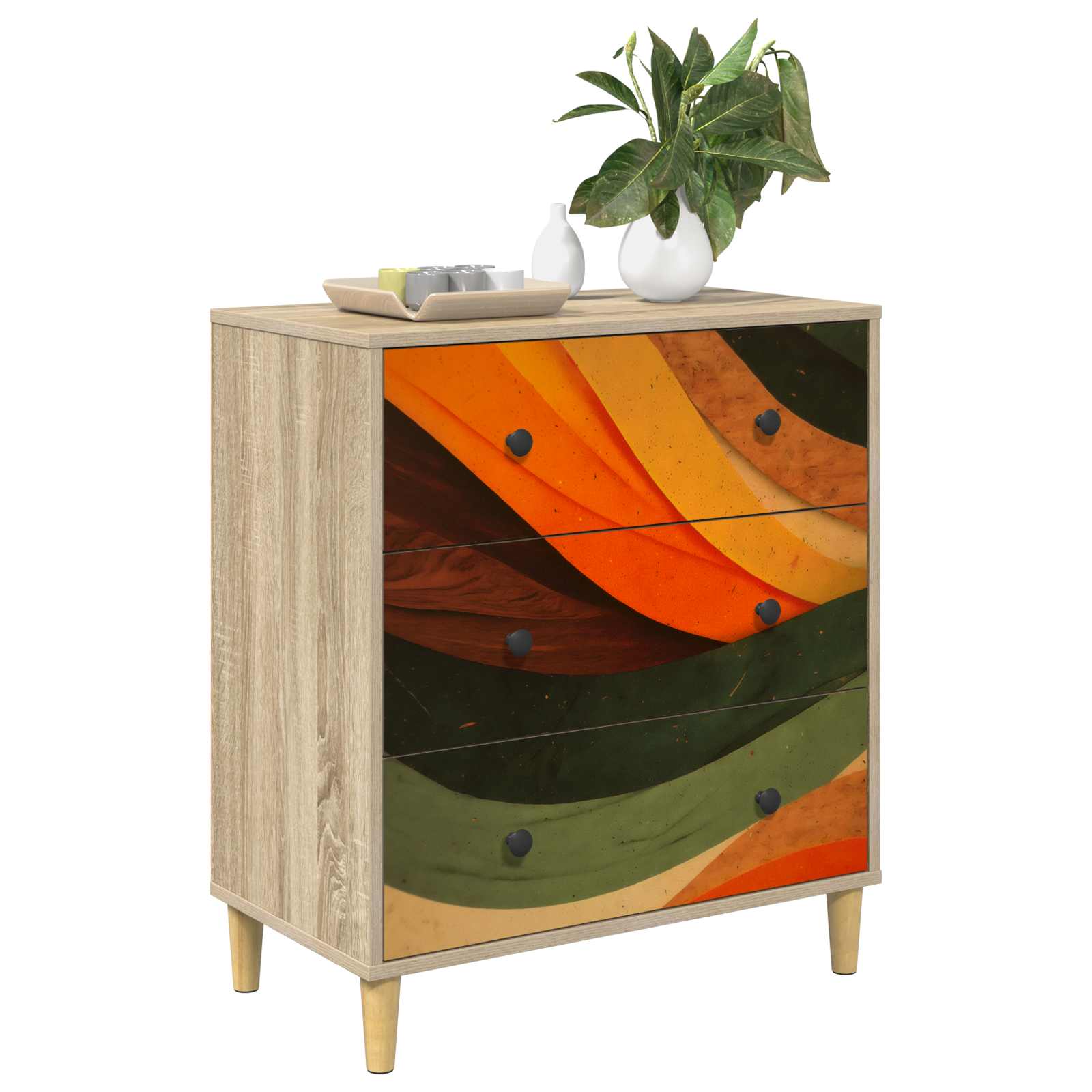 Laukkaava BONN Retro aalto printti 66 x 36,5 x 75 cm Sonoma - Image 3