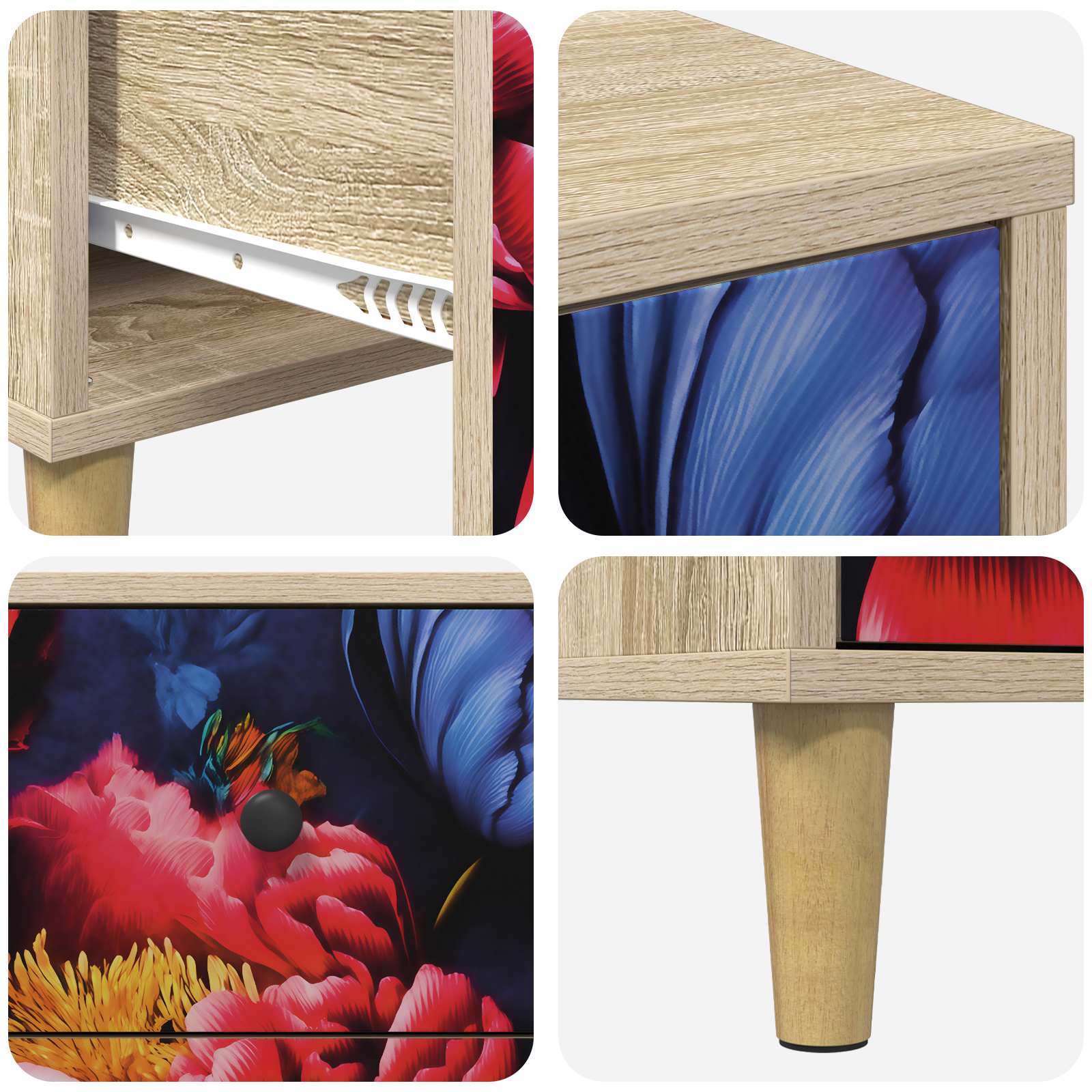 Laukkaava KIEL Tumma pionikuvio 66 x 36,5 x 75 cm Tekninen puu - Image 7