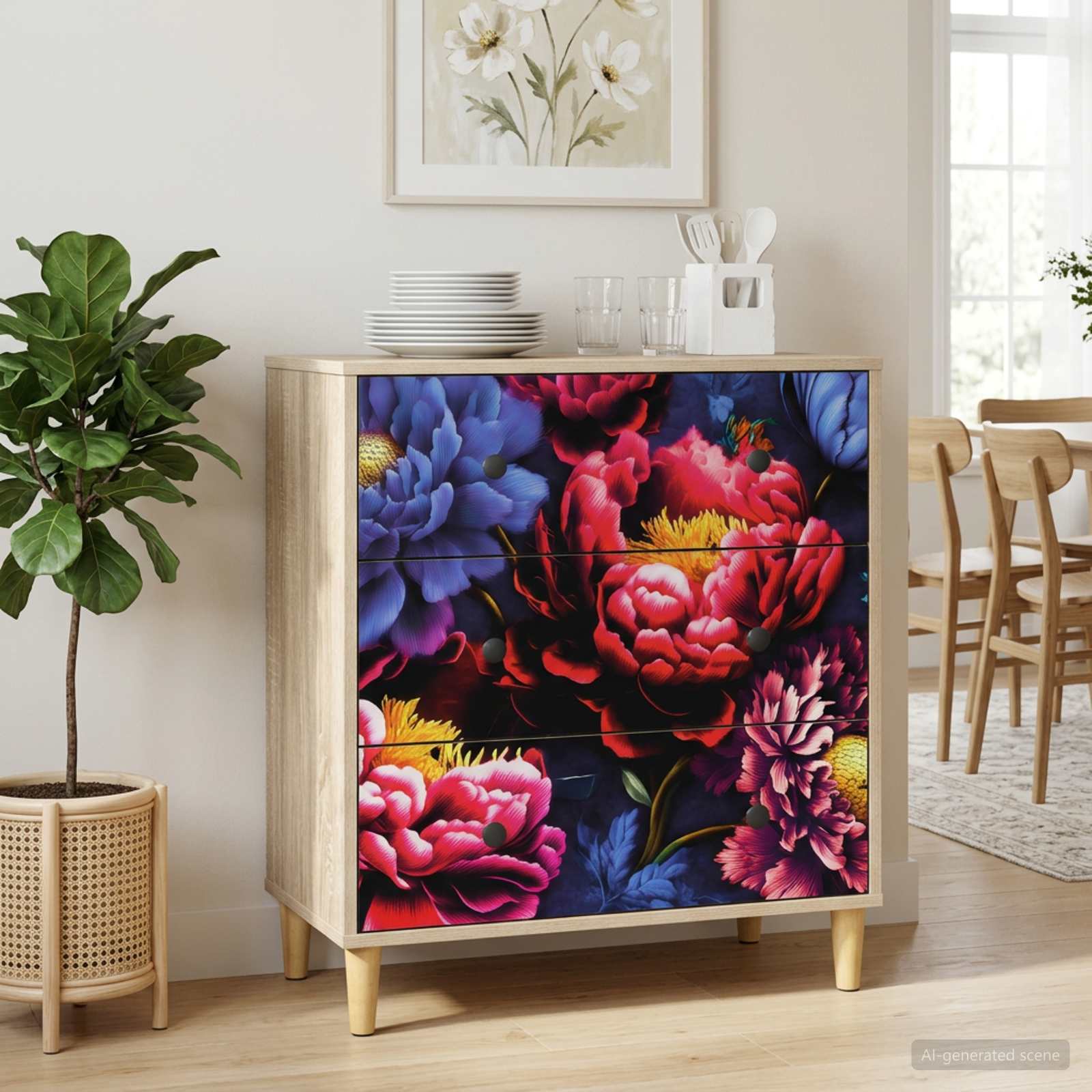 Laukkaava KIEL Tumma pionikuvio 66 x 36,5 x 75 cm Tekninen puu