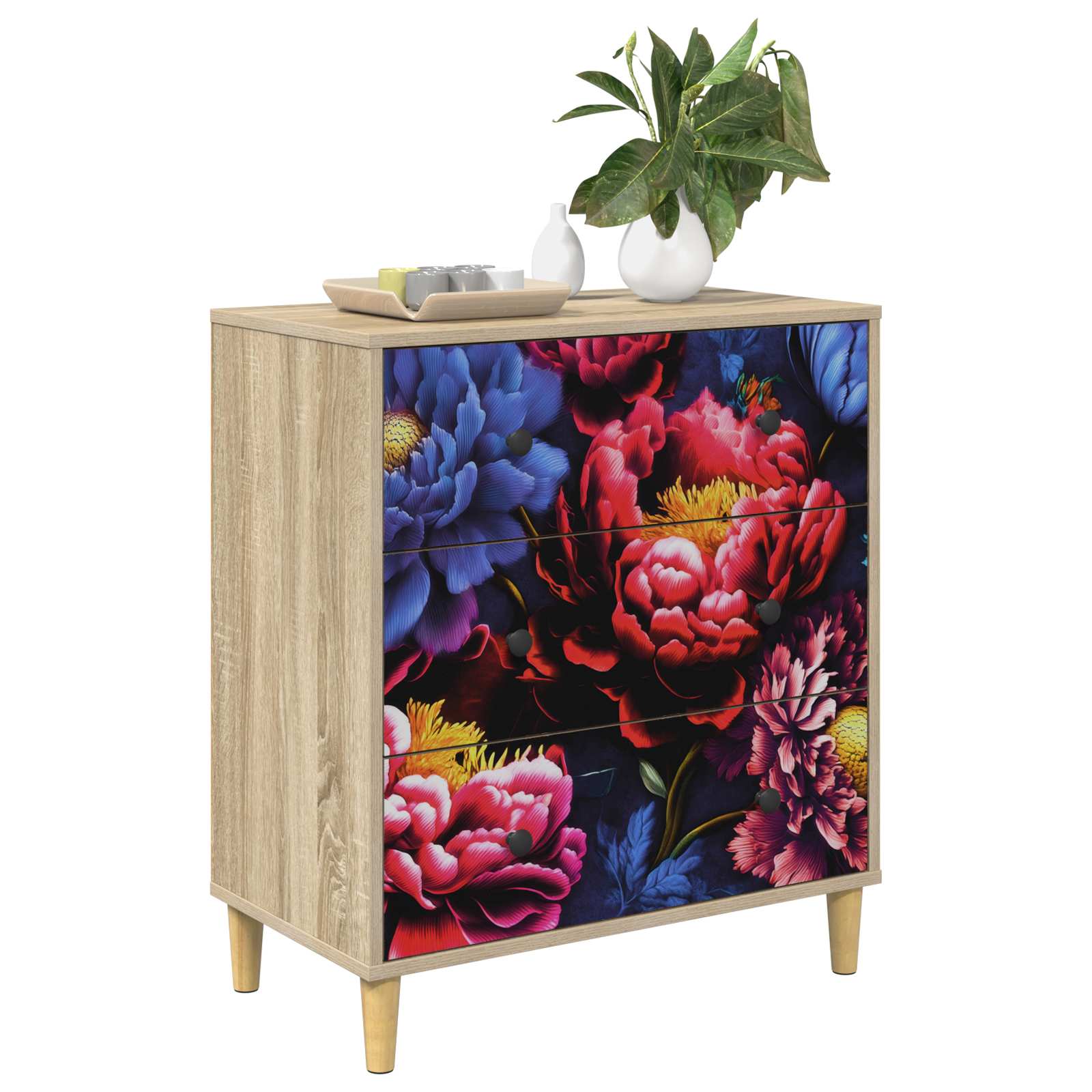 Laukkaava KIEL Tumma pionikuvio 66 x 36,5 x 75 cm Tekninen puu - Image 3