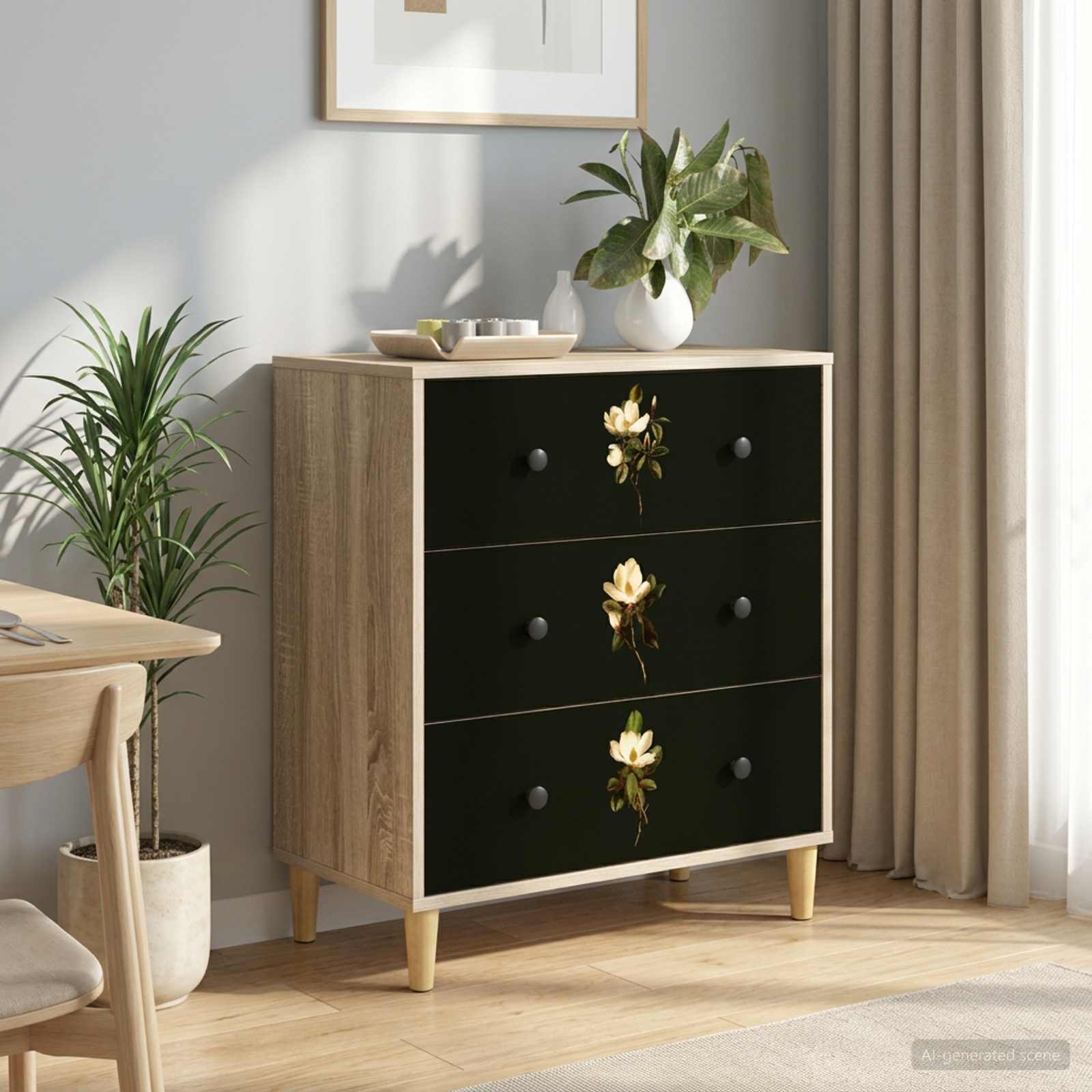 Laukkaava BREMEN Magnolia-kuosi 66 x 36,5 x 75 cm Tekninen puu