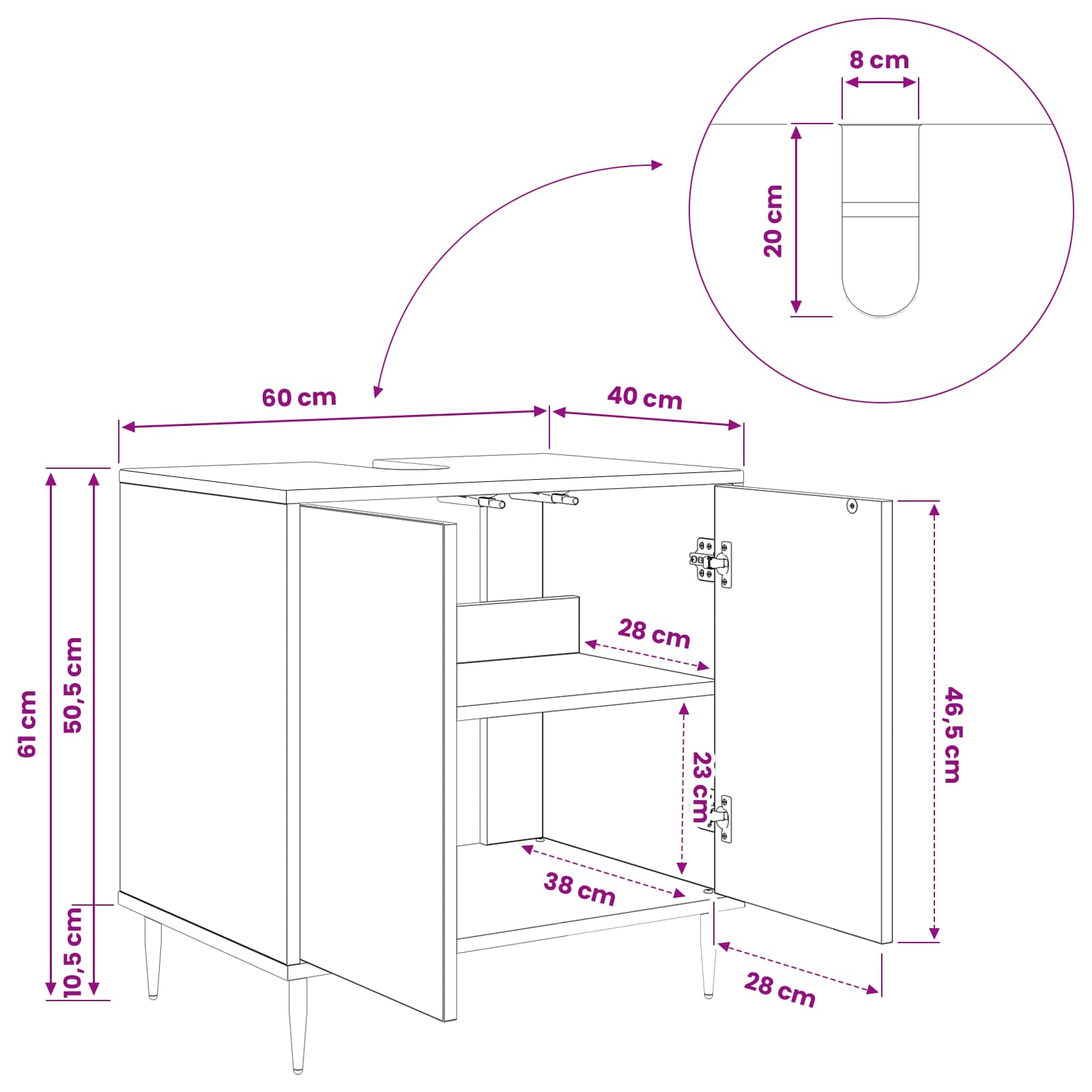 Bathroom Cabinet RHENEN size guide