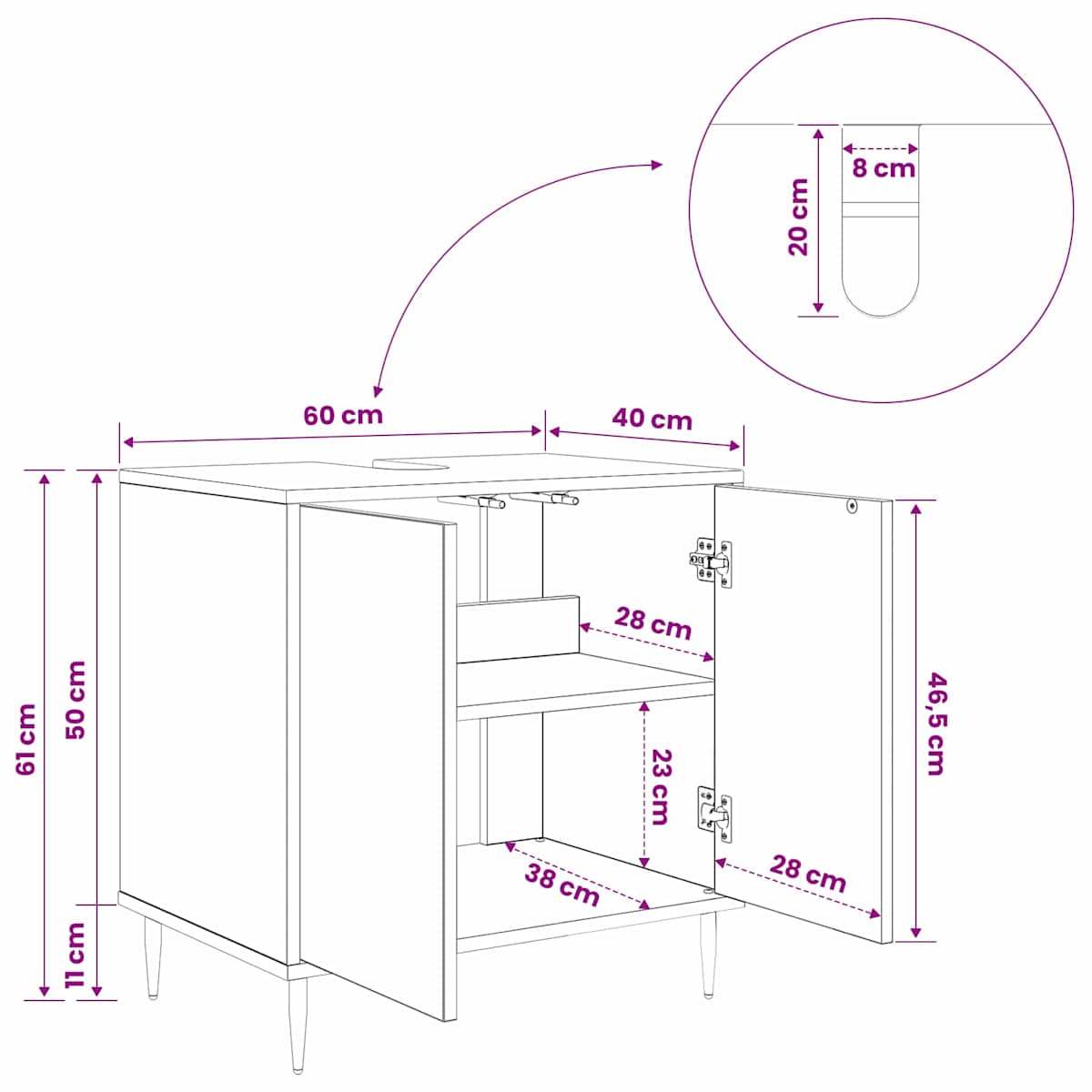 Badeværelsesskab GOTHA Sort eg 60 x 40 x 61 cm Konstrueret træ - Billede 10