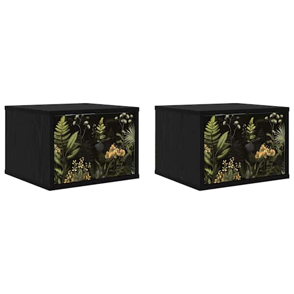 vidaXL Seinale kinnitatav &ouml;&ouml;kapp RHENEN 2 tk Must tamm 36 x 33 x 25 cm