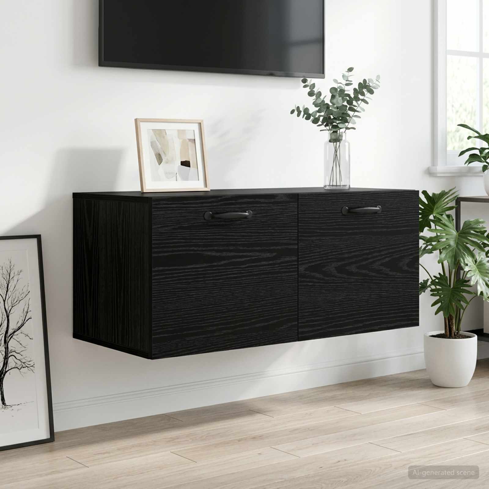vidaXL Seinäkaappi Seinäkiinnitettävä Musta tammi 80 x 36,5 x 35 cm