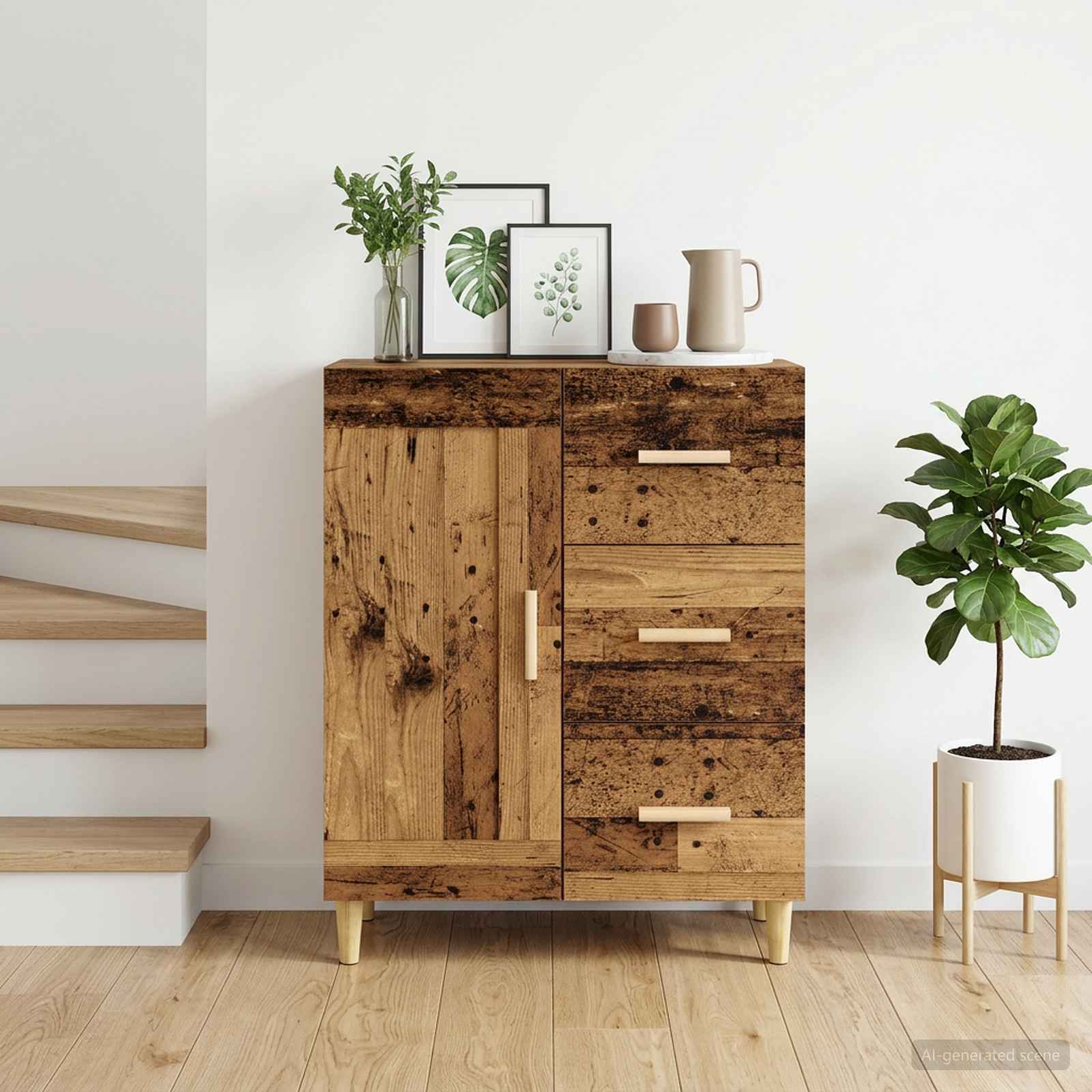 vidaXL Sivupöytä Vanha puu 69,5 x 34 x 90 cm Tekninen puu