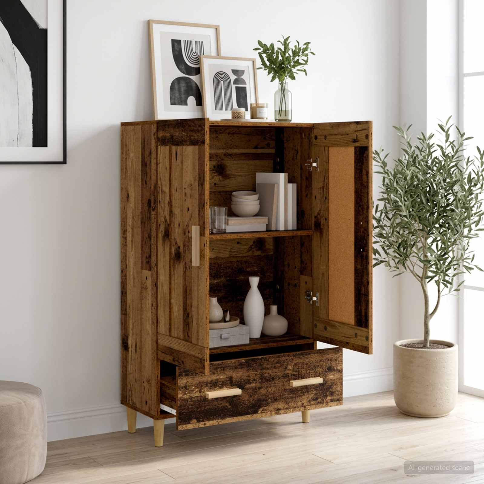 vidaXL Korkea kaappi Vanha puu 70 x 31 x 115 cm Tekninen puu