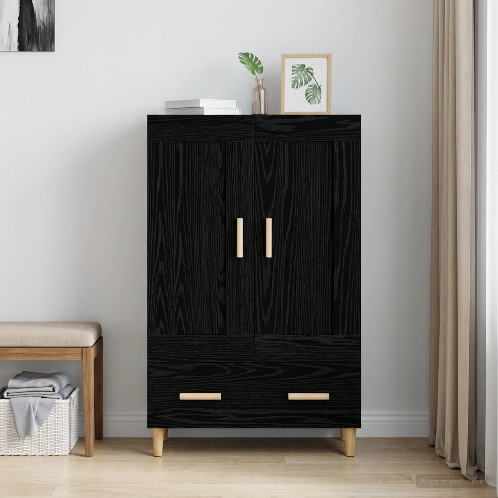 vidaXL Korkea kaappi Musta tammi 70 x 31 x 115 cm Tekninen puu