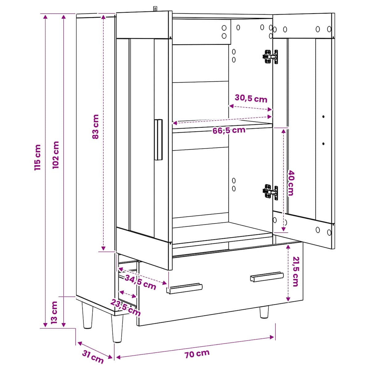 Highboard 70 x 31 x 115 cm Konstrueret træ - Billede 8