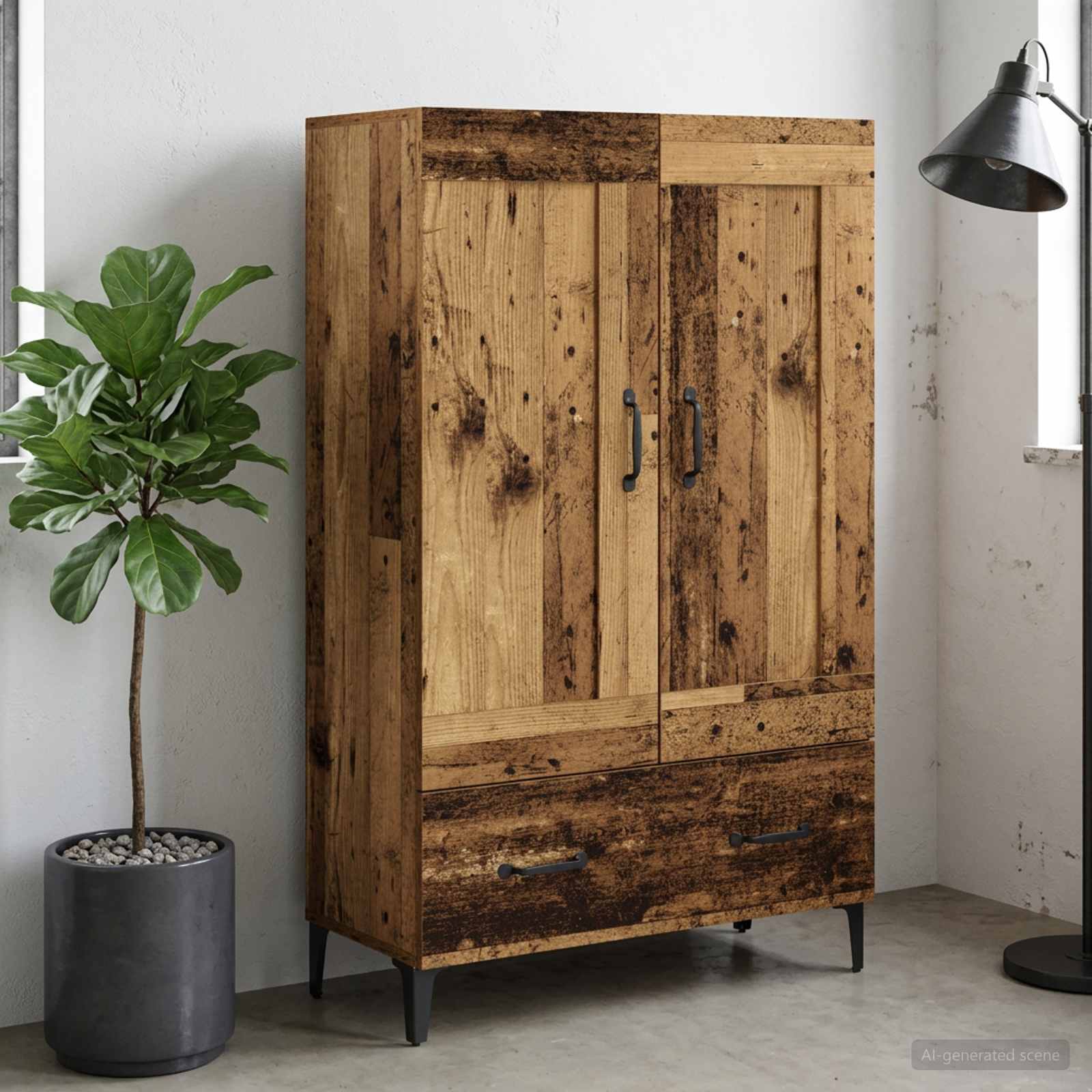vidaXL Korkea kaappi Vanha puu 70 x 31 x 115 cm Tekninen puu