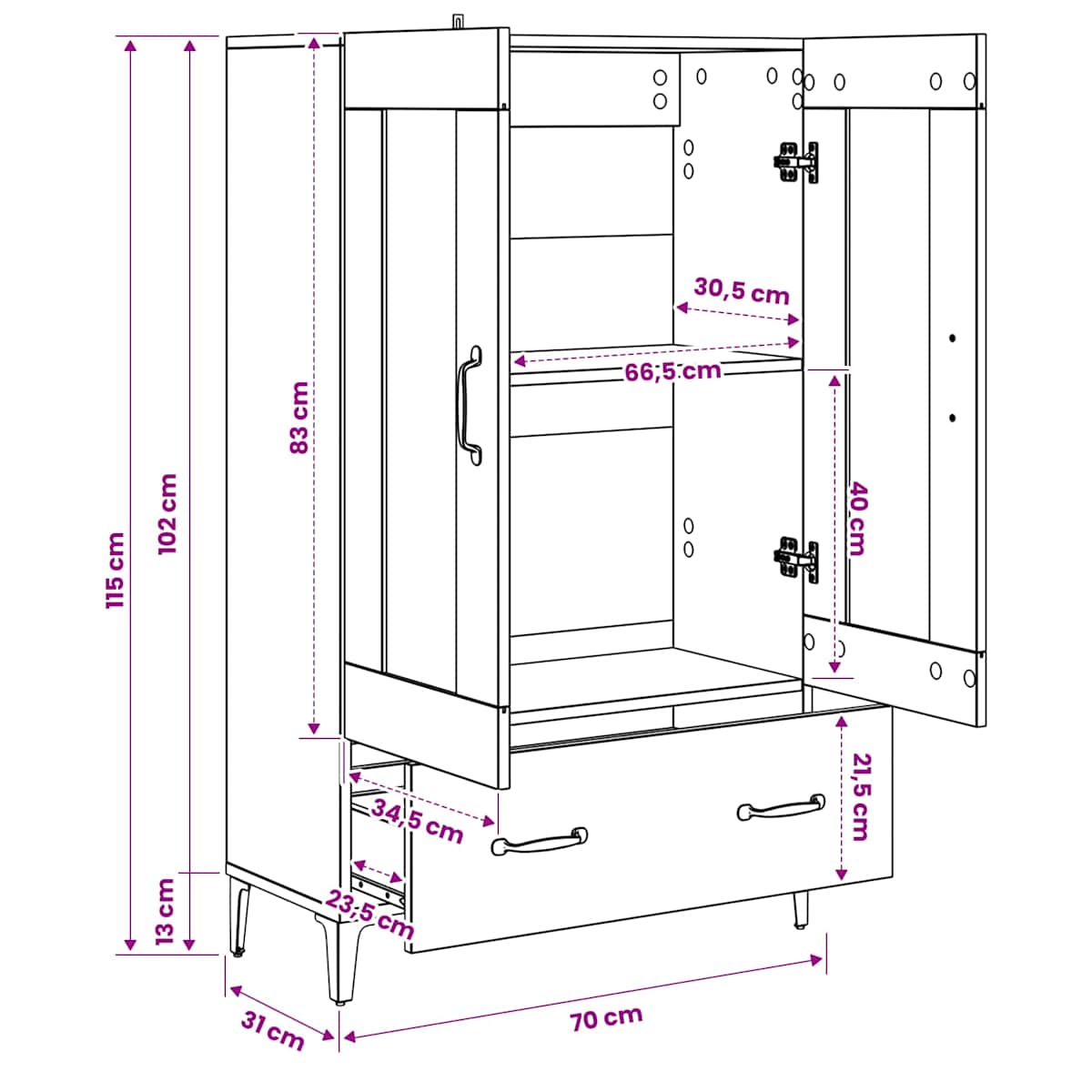 Highboard 70 x 31 x 115 cm Konstrueret træ - Billede 8