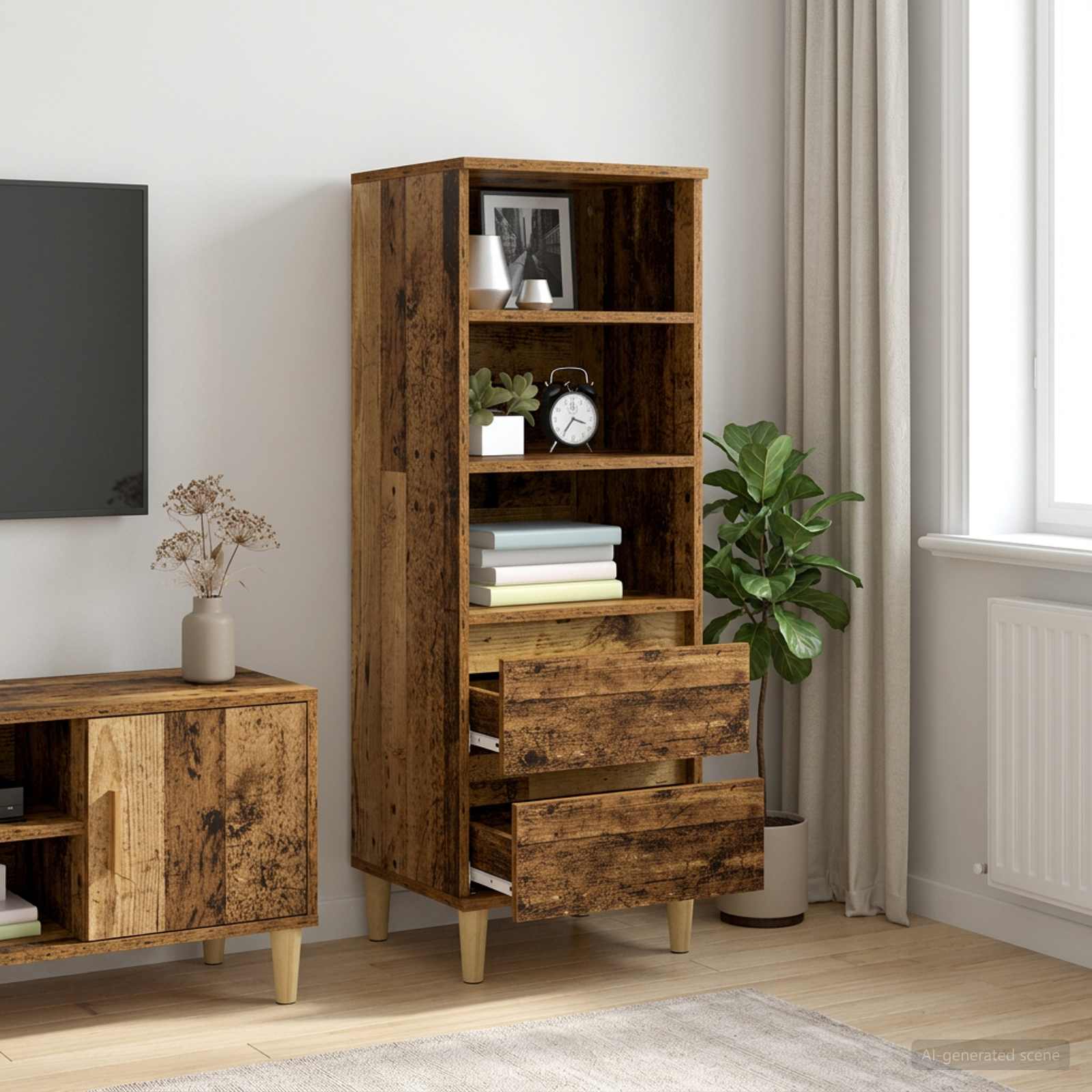 vidaXL Korkea kaappi Vanha puu 40 x 36 x 110 cm Tekninen puu