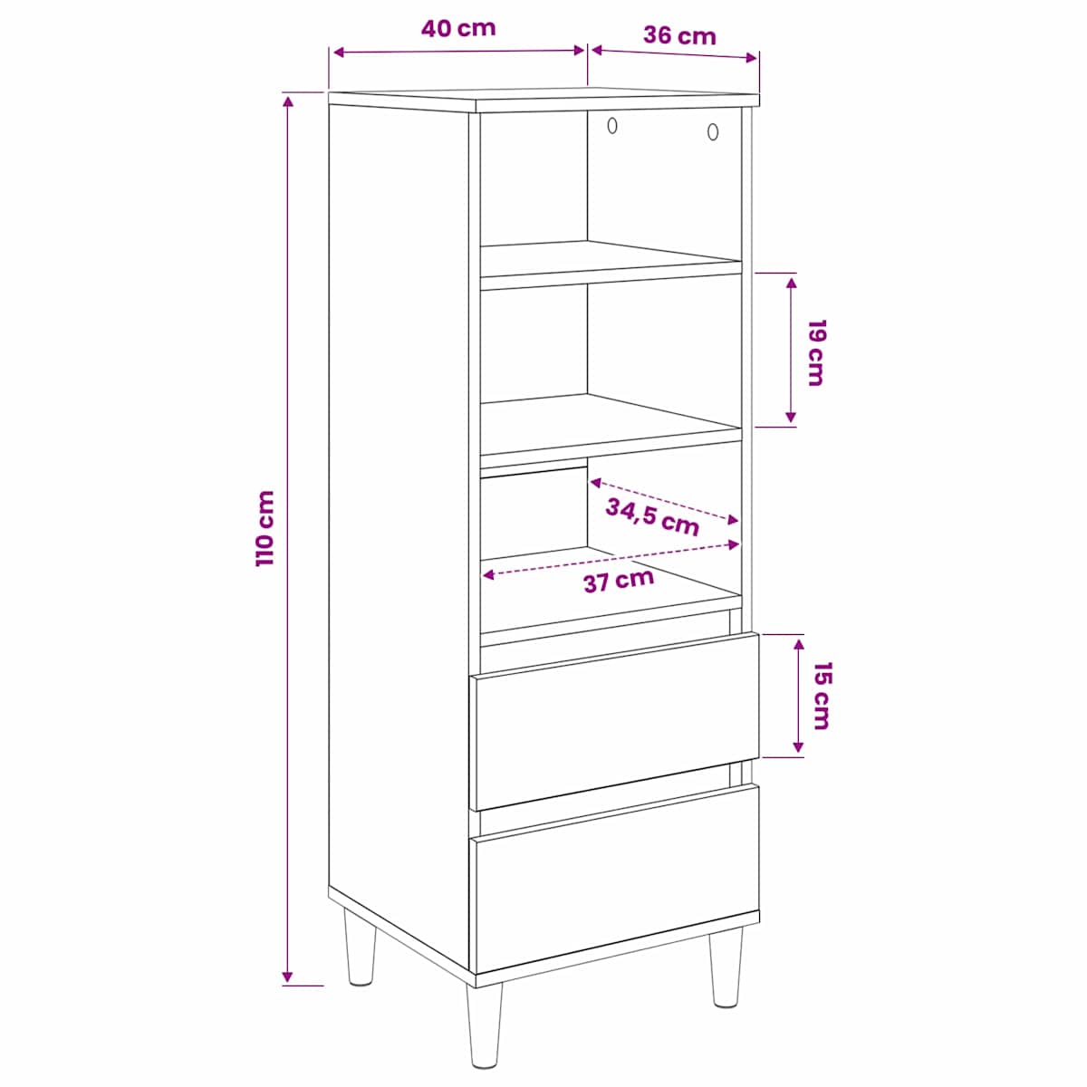 Highboard 40 x 36 x 110 cm Konstrueret træ - Billede 8