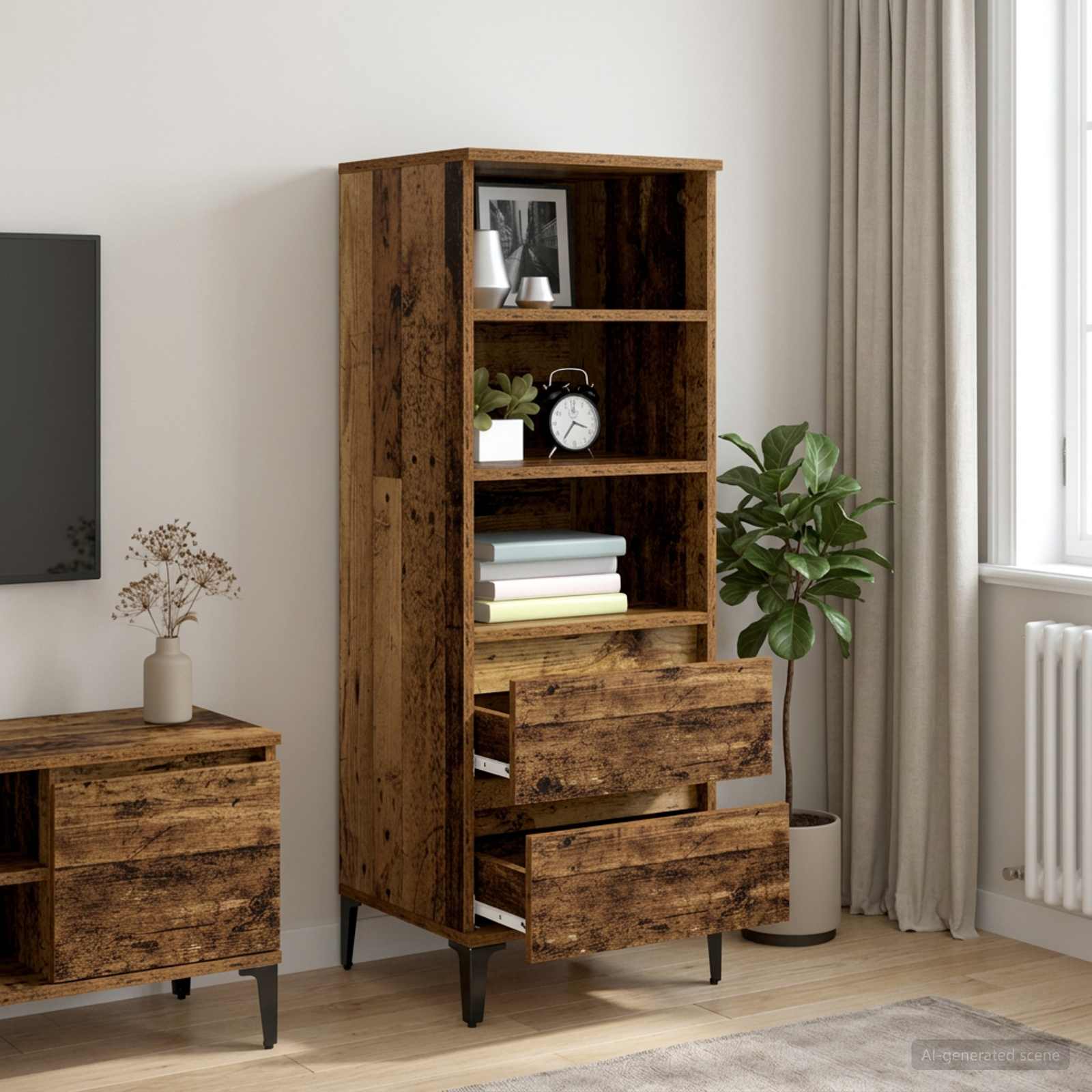 vidaXL Korkea kaappi Vanha puu 40 x 36 x 110 cm Tekninen puu