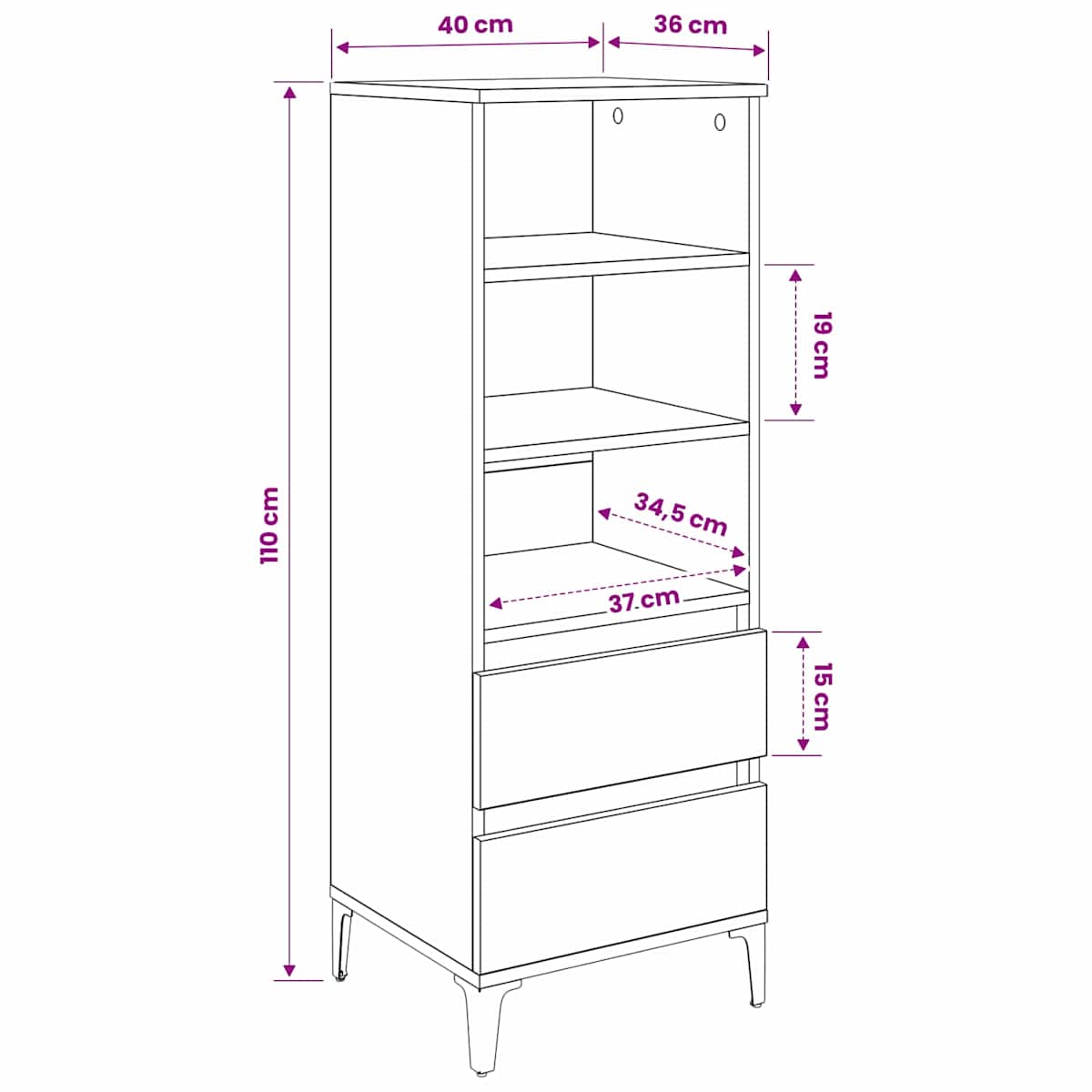 Highboard 40 x 36 x 110 cm Konstrueret træ - Billede 8