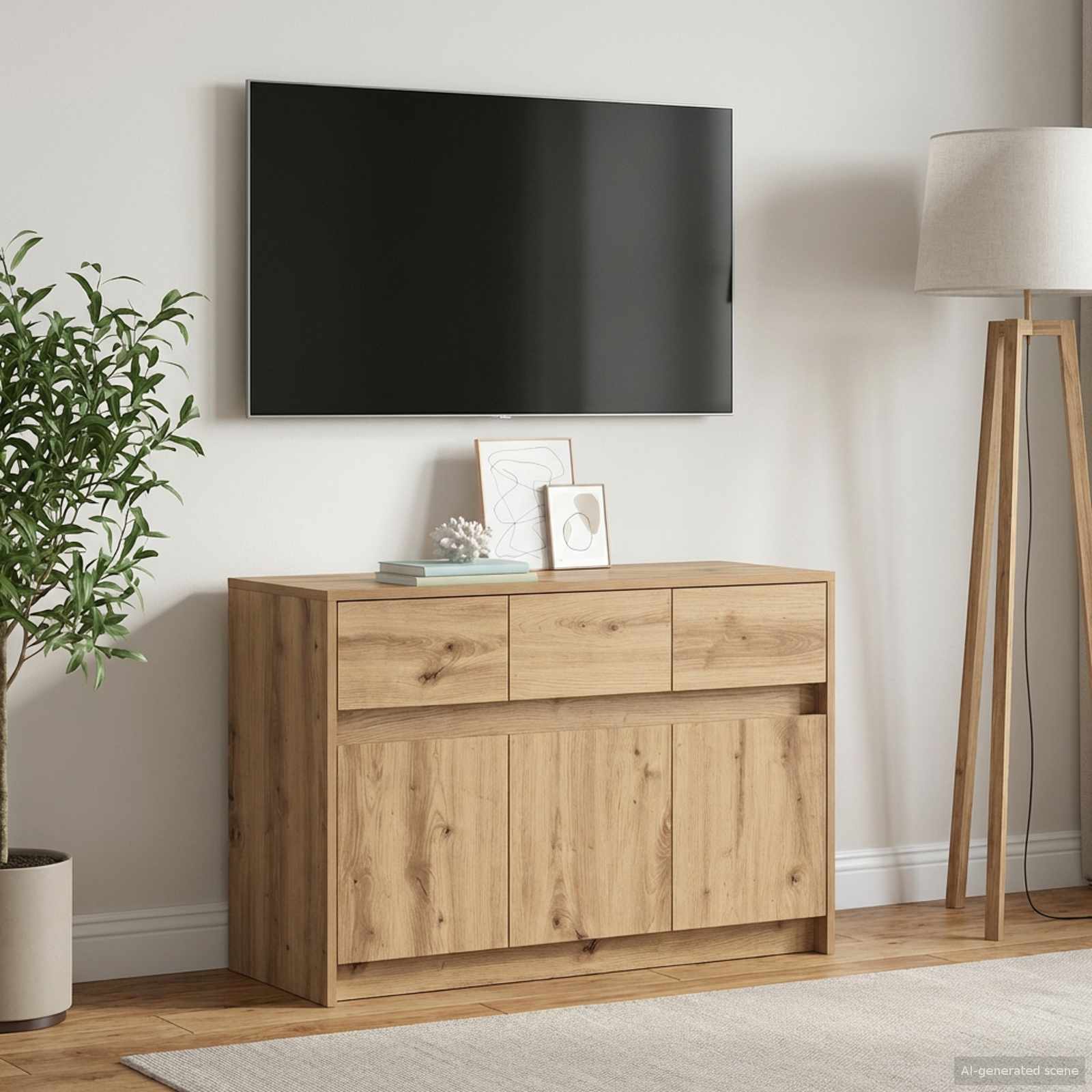 vidaXL Cabinet TV 91 x 34 x 61 cm Stejar Artizanal Lemn prelucrat