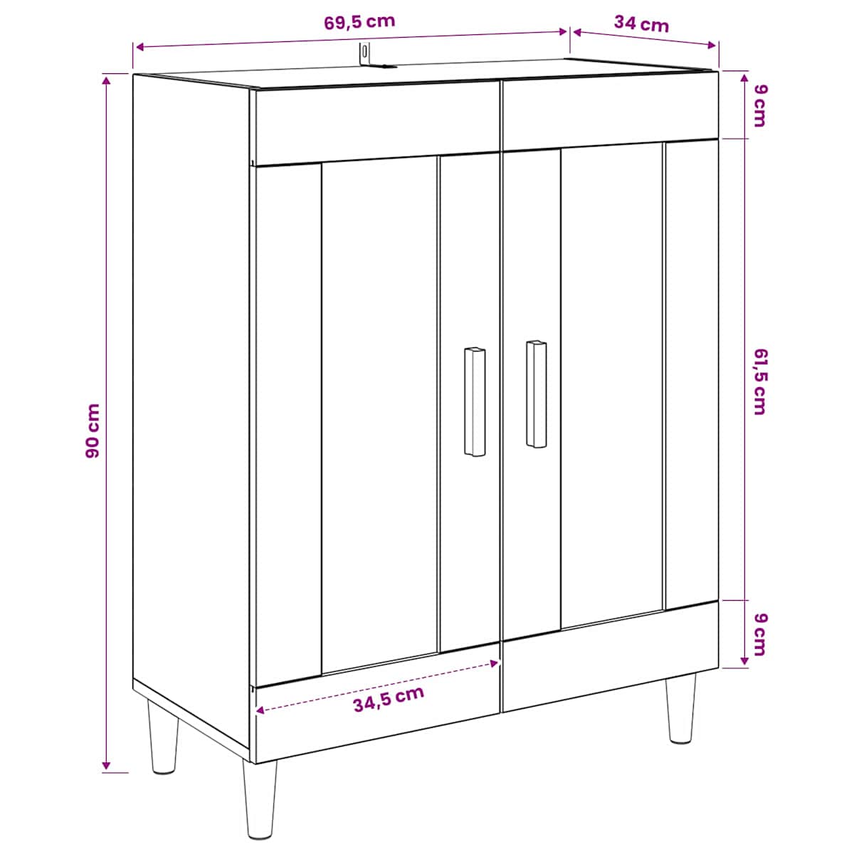 Sideboard 69,5 x 34 x 90 cm Konstrueret træ - Billede 8