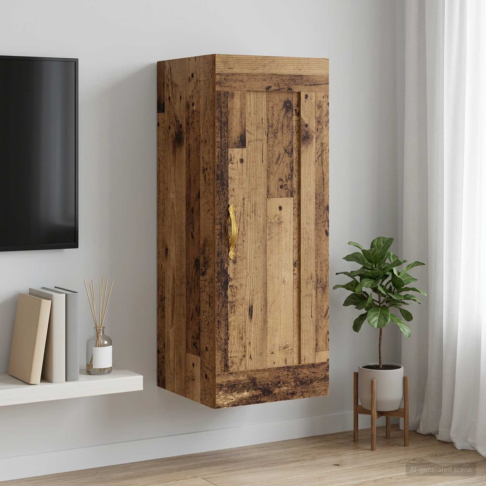 vidaXL Seinäkaappi Vanha puu 34,5 x 34 x 90 cm Tekninen puu