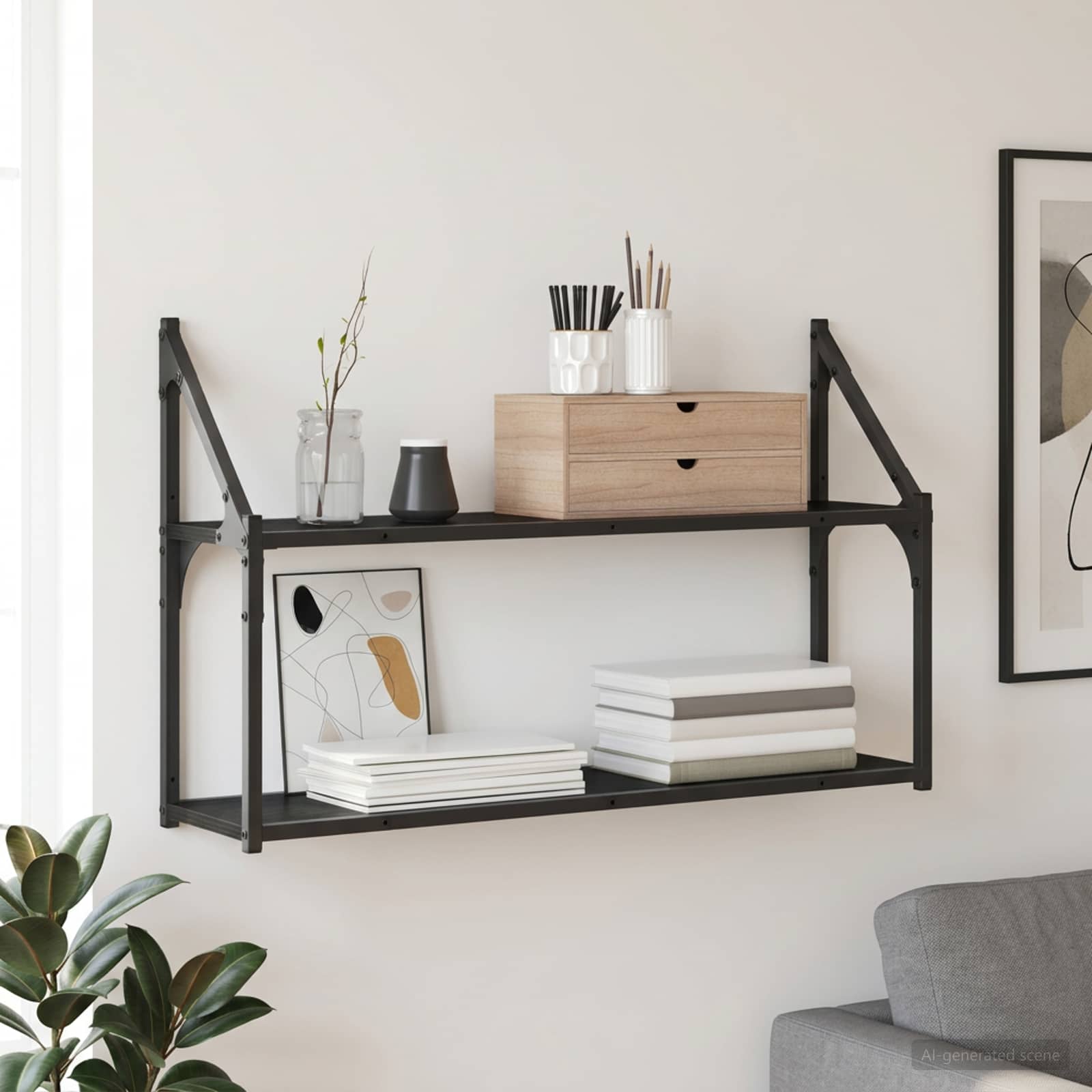 vidaXL Seinähylly Seinäkiinnitettävä Musta tammi 80 x 21 x 51 cm